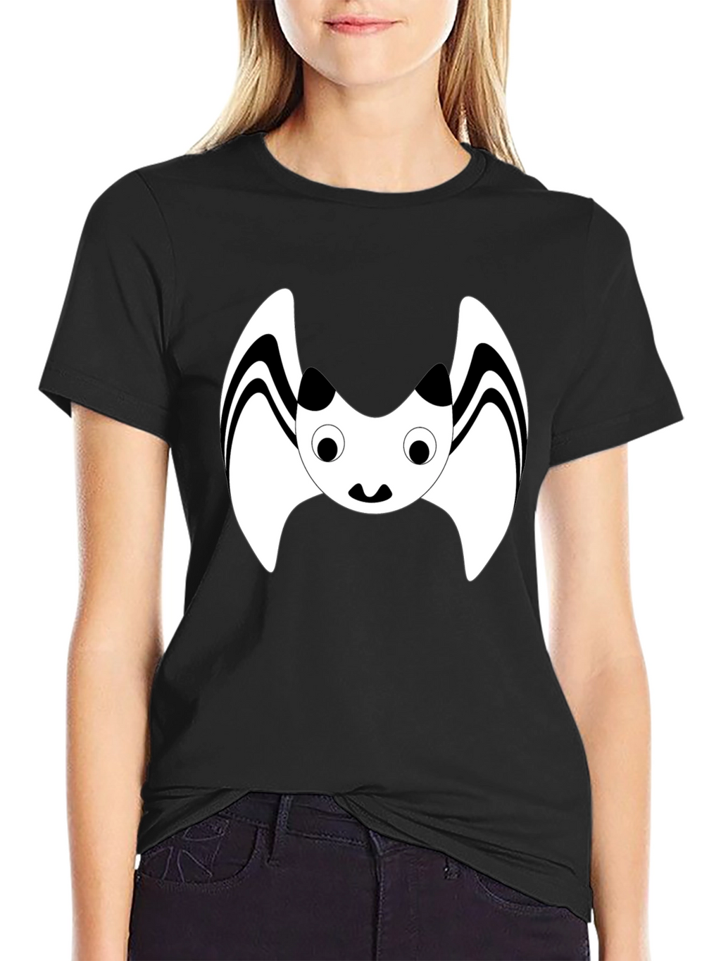 Cute Cartoon Bat Graphic Black T-Shirt