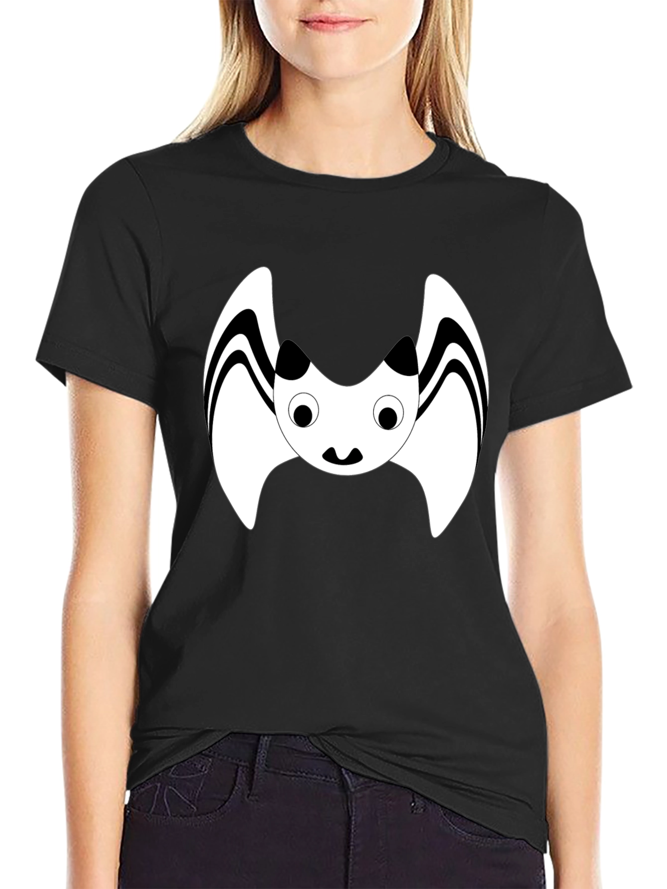 Cute Cartoon Bat Graphic Black T-Shirt