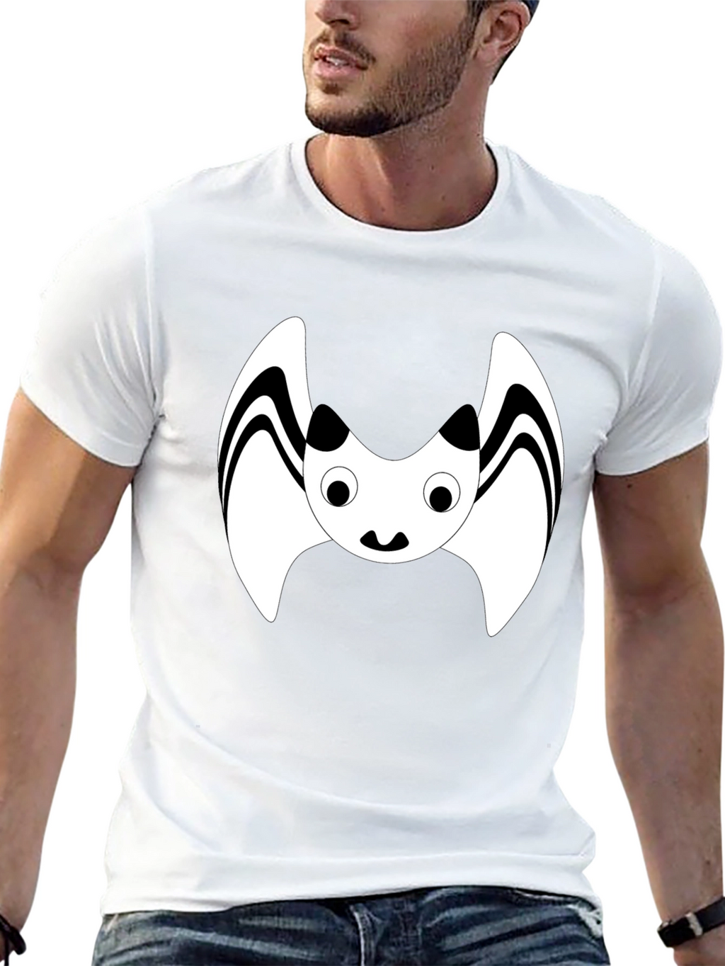 Cute Cartoon Bat Graphic Black T-Shirt