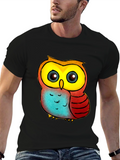 Cute Cartoon Owl Graphic Tee - Black T-Shirt