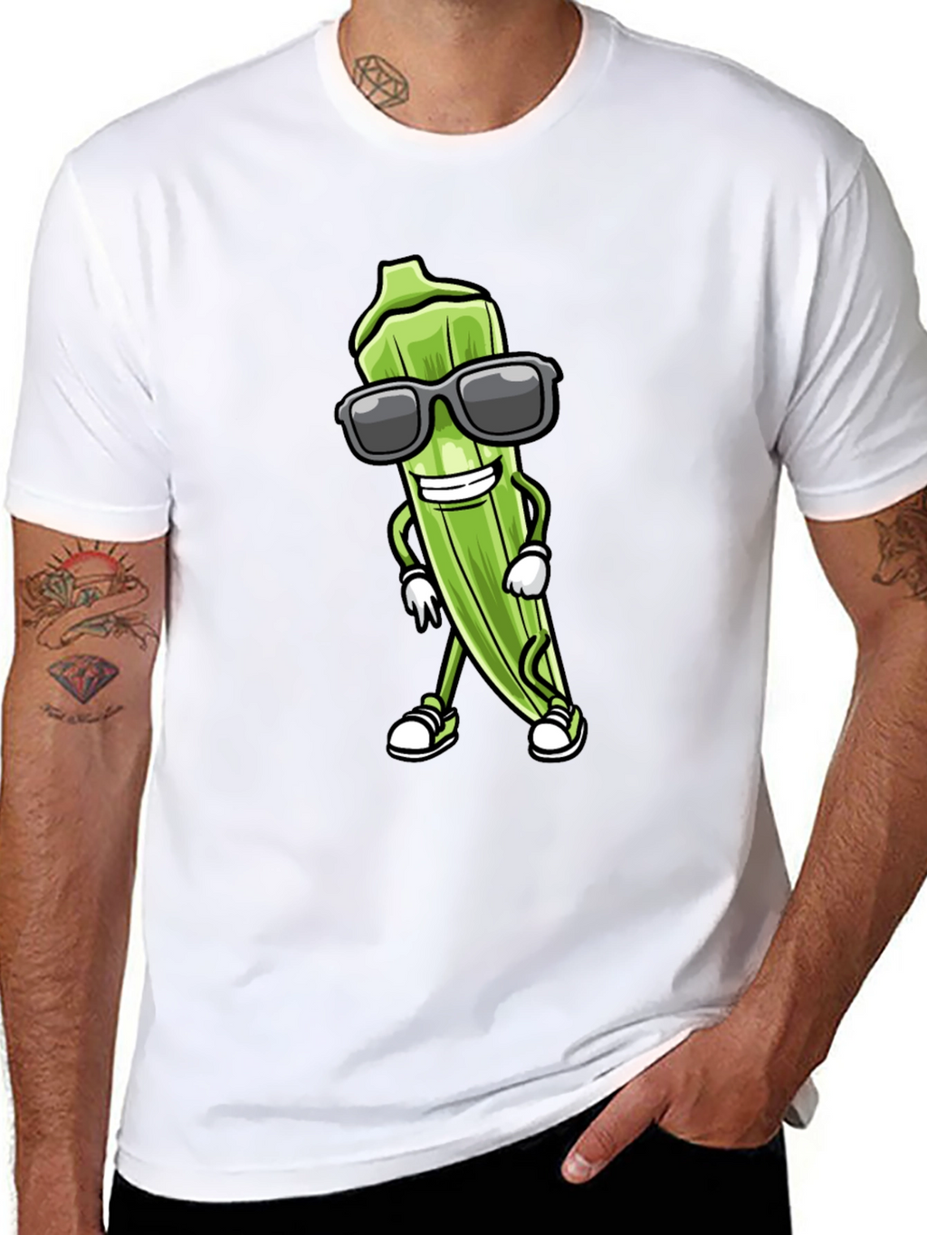 Cool Okra Cartoon Graphic T-Shirt