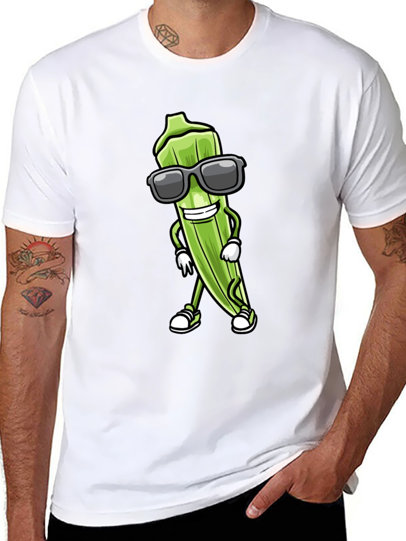 Cool Okra Cartoon Graphic T-Shirt