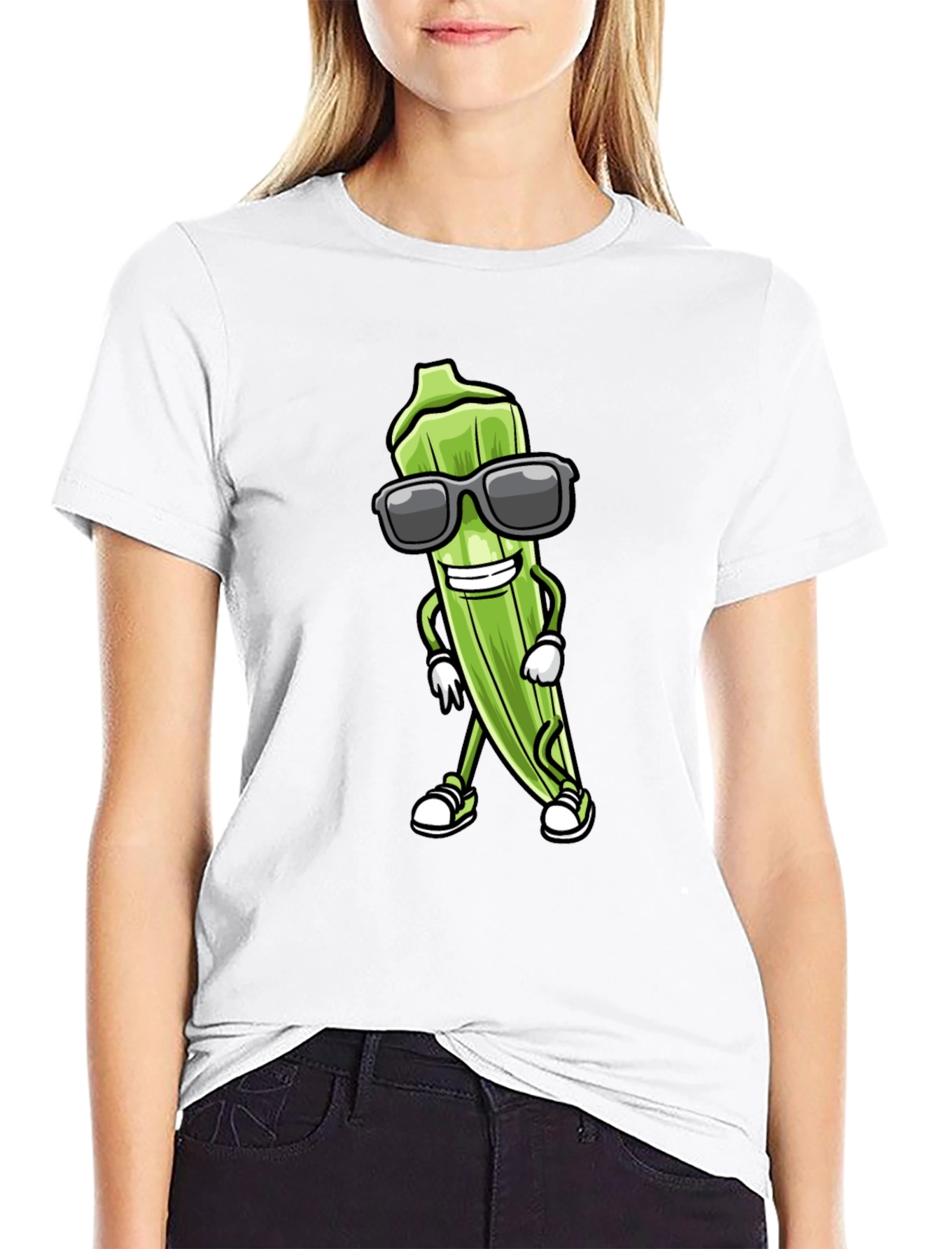 Cool Okra Cartoon Graphic T-Shirt