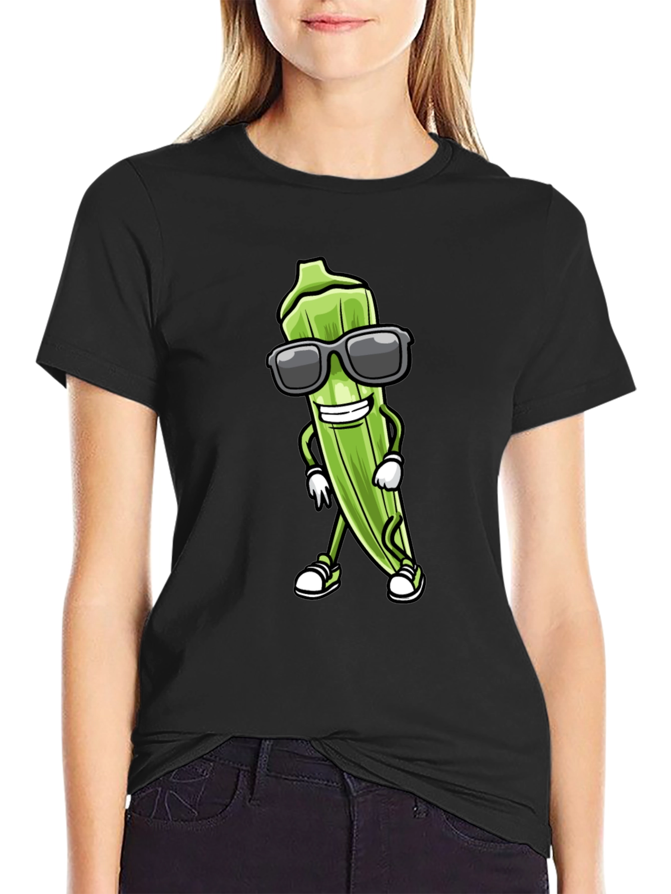 Cool Okra Cartoon Graphic T-Shirt