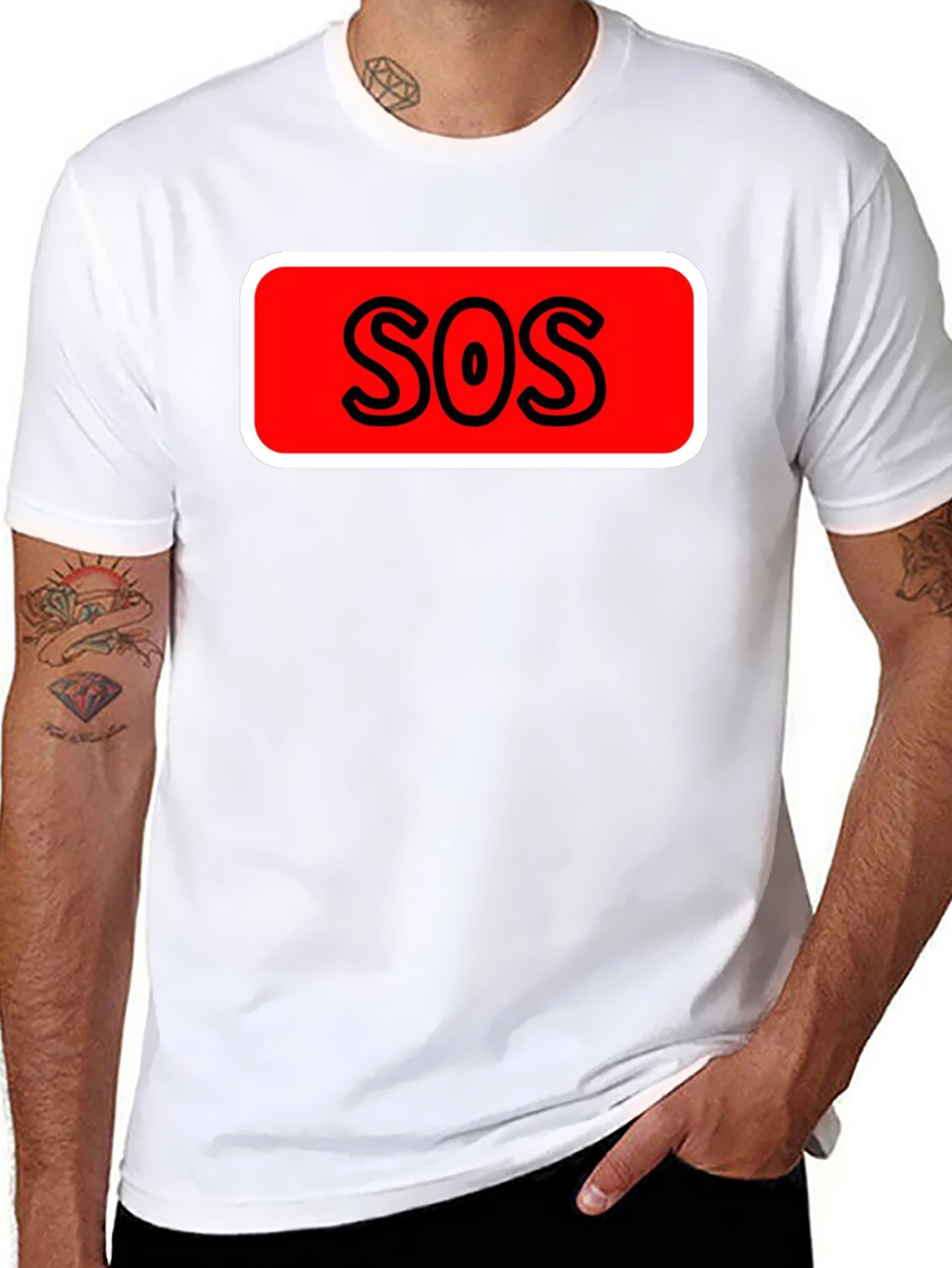 SOS Graphic Tee - Black Cotton Casual T-Shirt