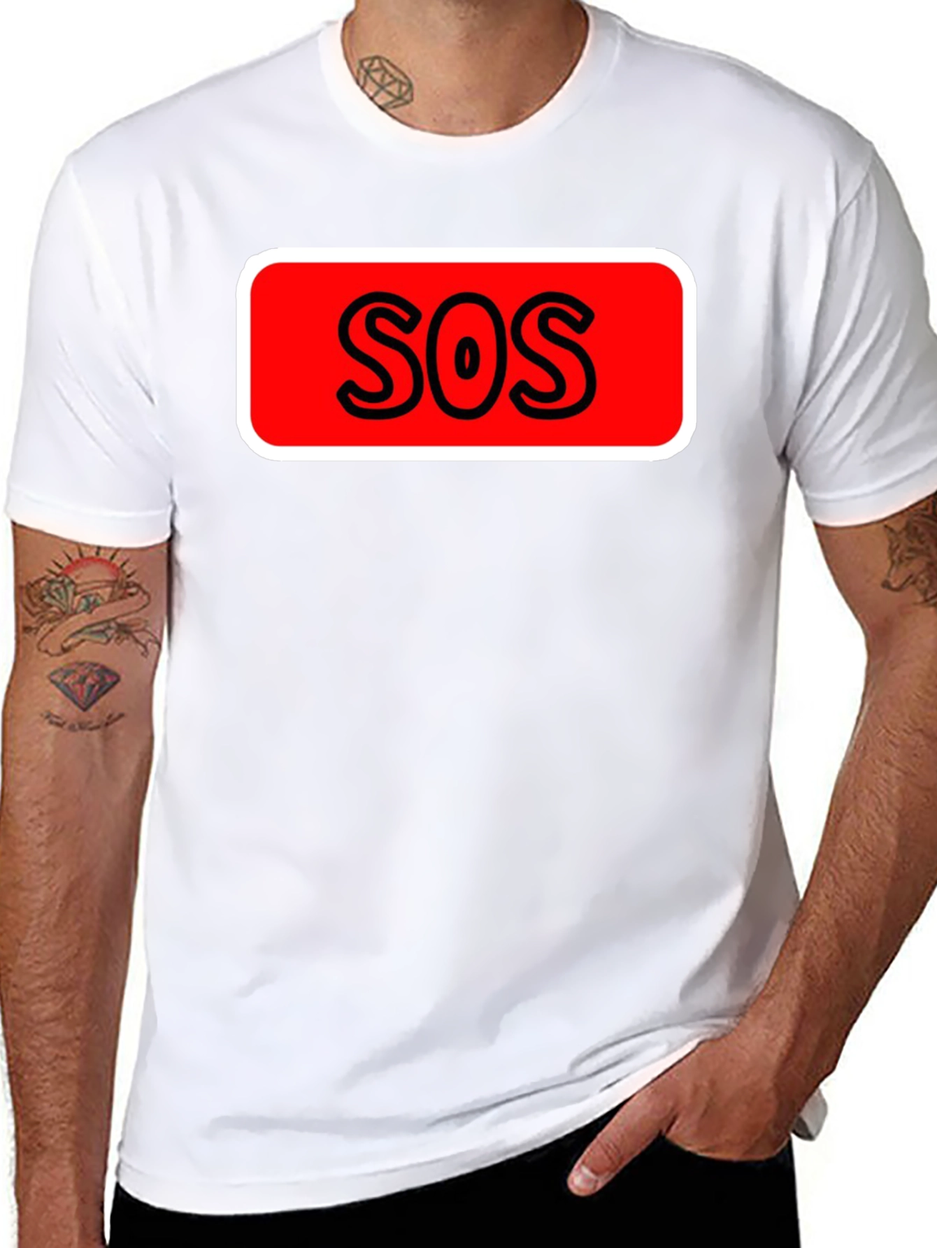 SOS Graphic Tee - Black Cotton Casual T-Shirt