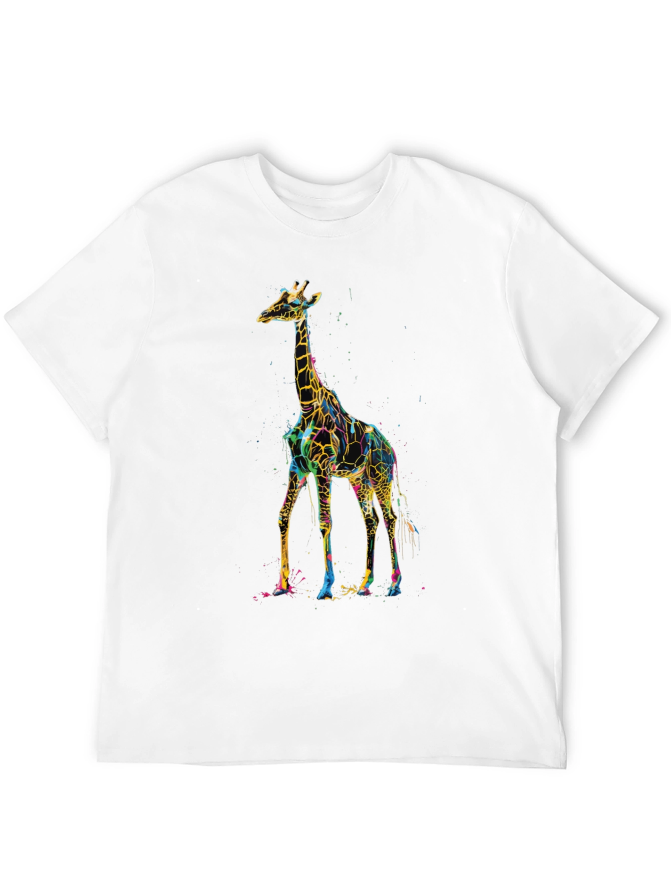 Vibrant Giraffe Print Black T-Shirt