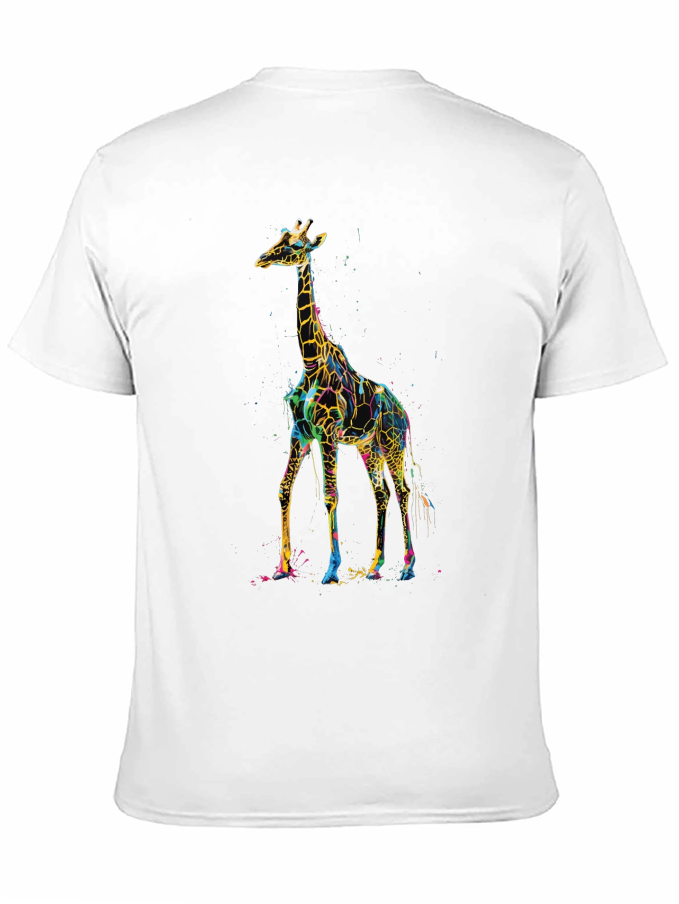 Vibrant Giraffe Print Black T-Shirt