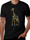 Vibrant Giraffe Print Black T-Shirt