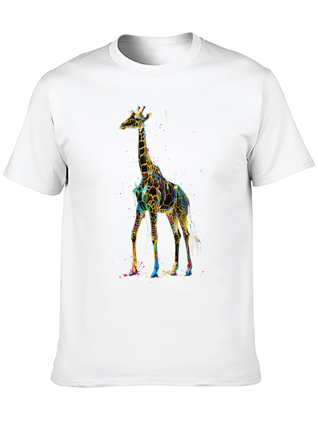 Vibrant Giraffe Print Black T-Shirt