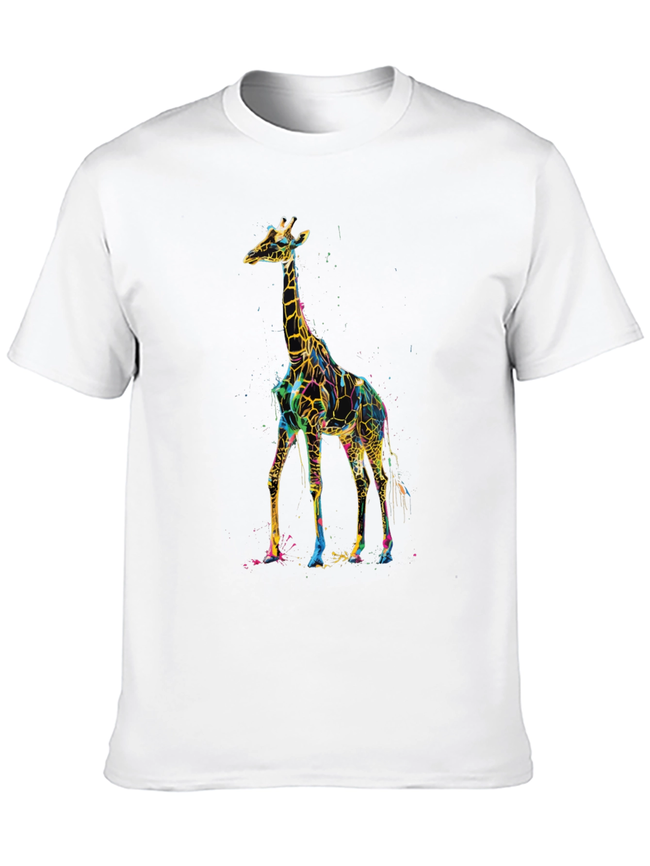 Vibrant Giraffe Print Black T-Shirt