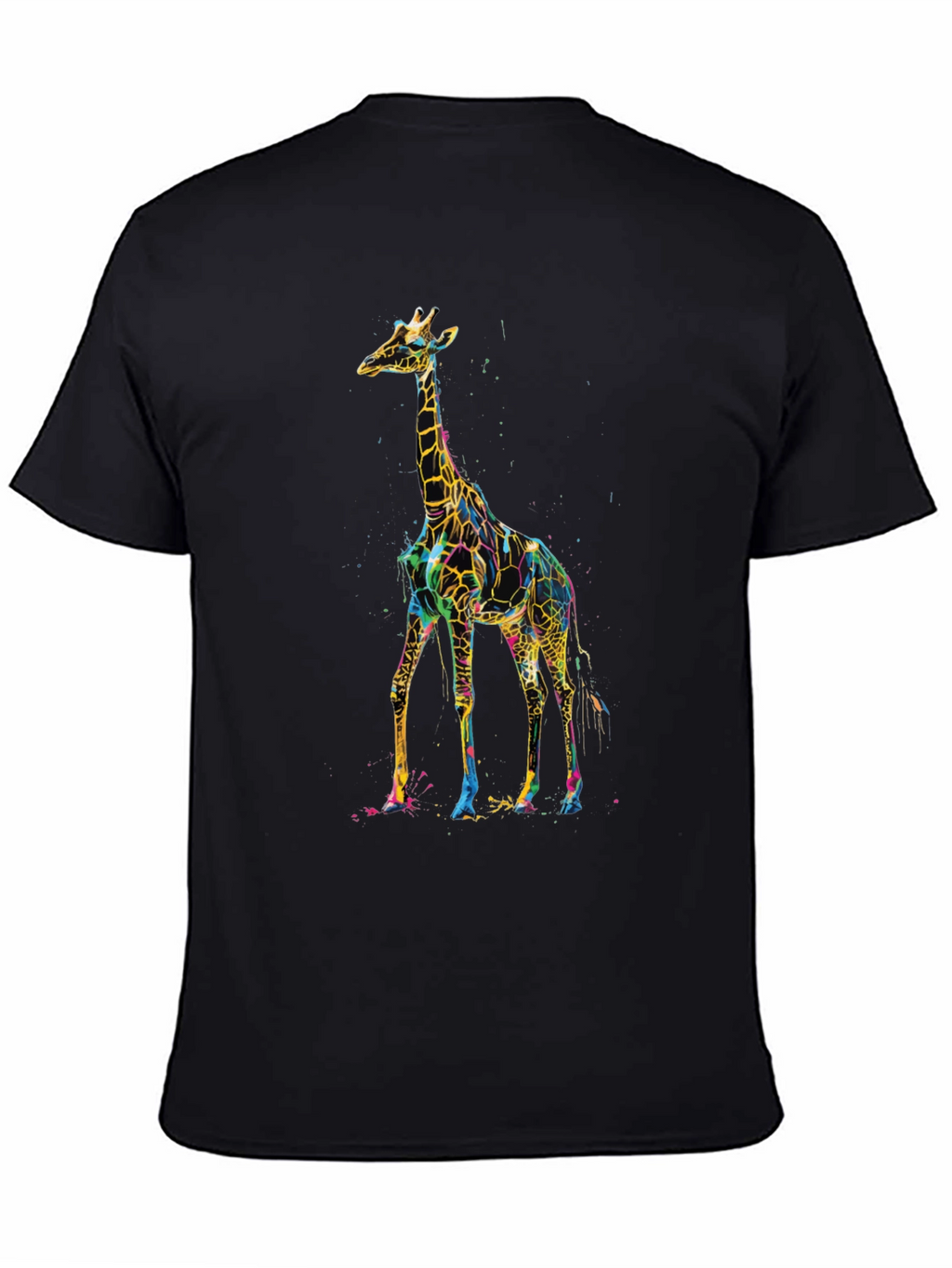 Vibrant Giraffe Print Black T-Shirt