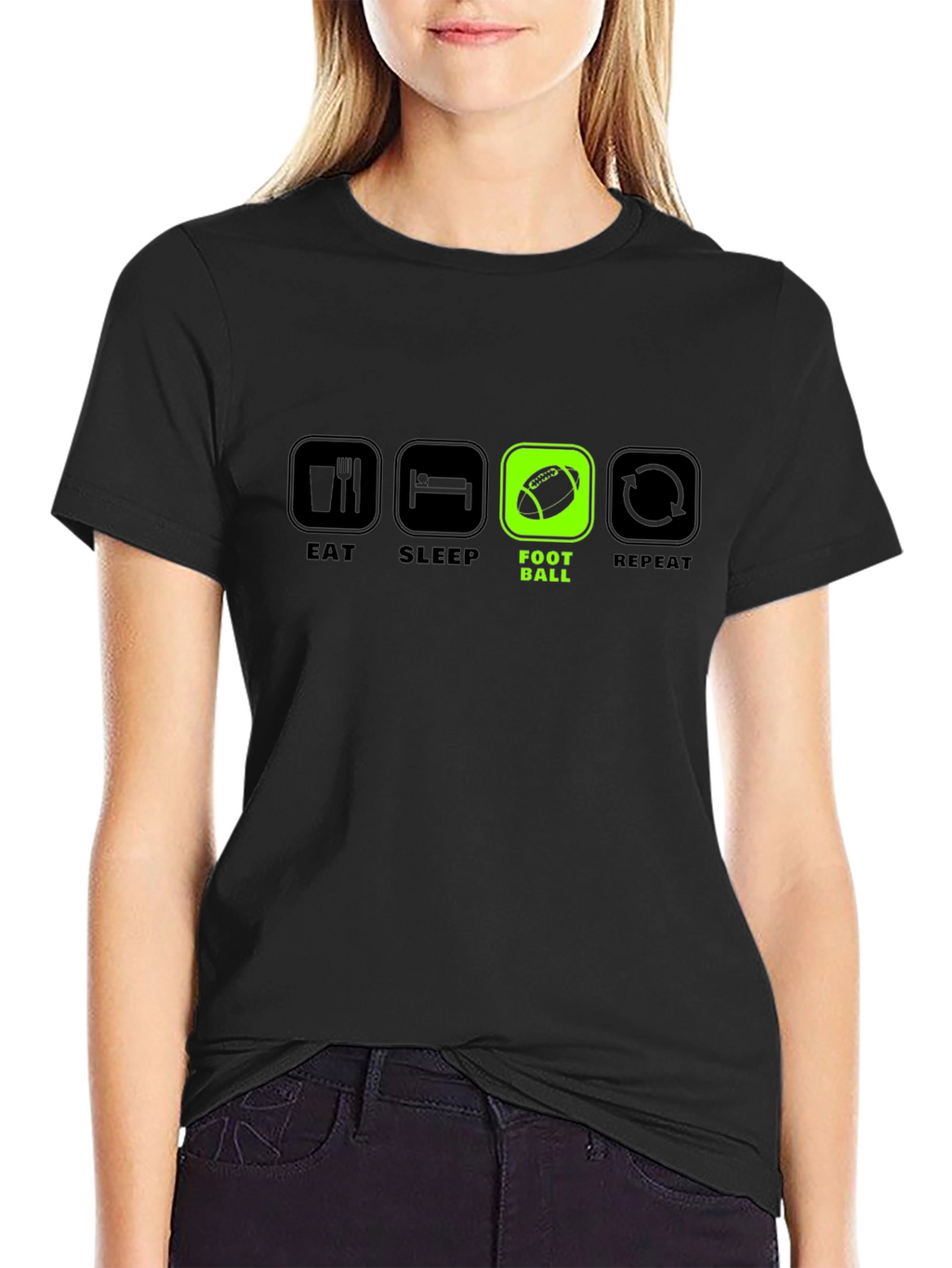 Eat Sleep Football Repeat Black T-Shirt