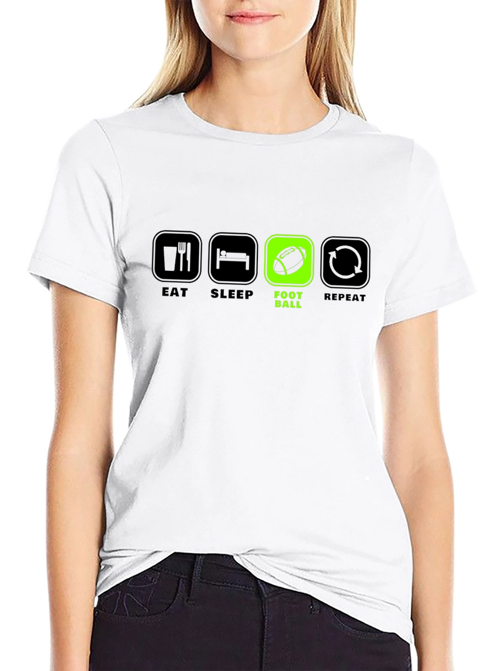 Eat Sleep Football Repeat Black T-Shirt