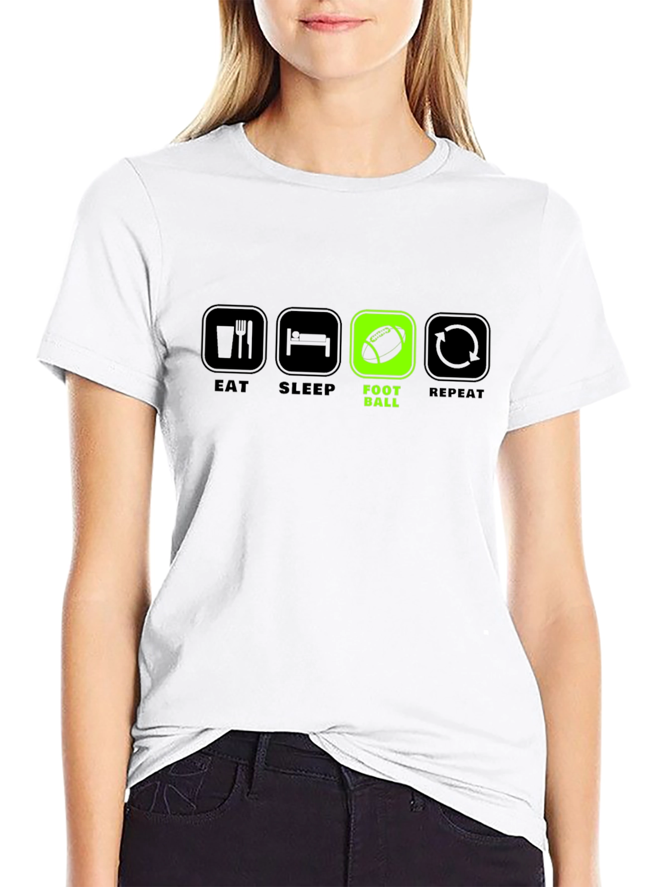 Eat Sleep Football Repeat Black T-Shirt