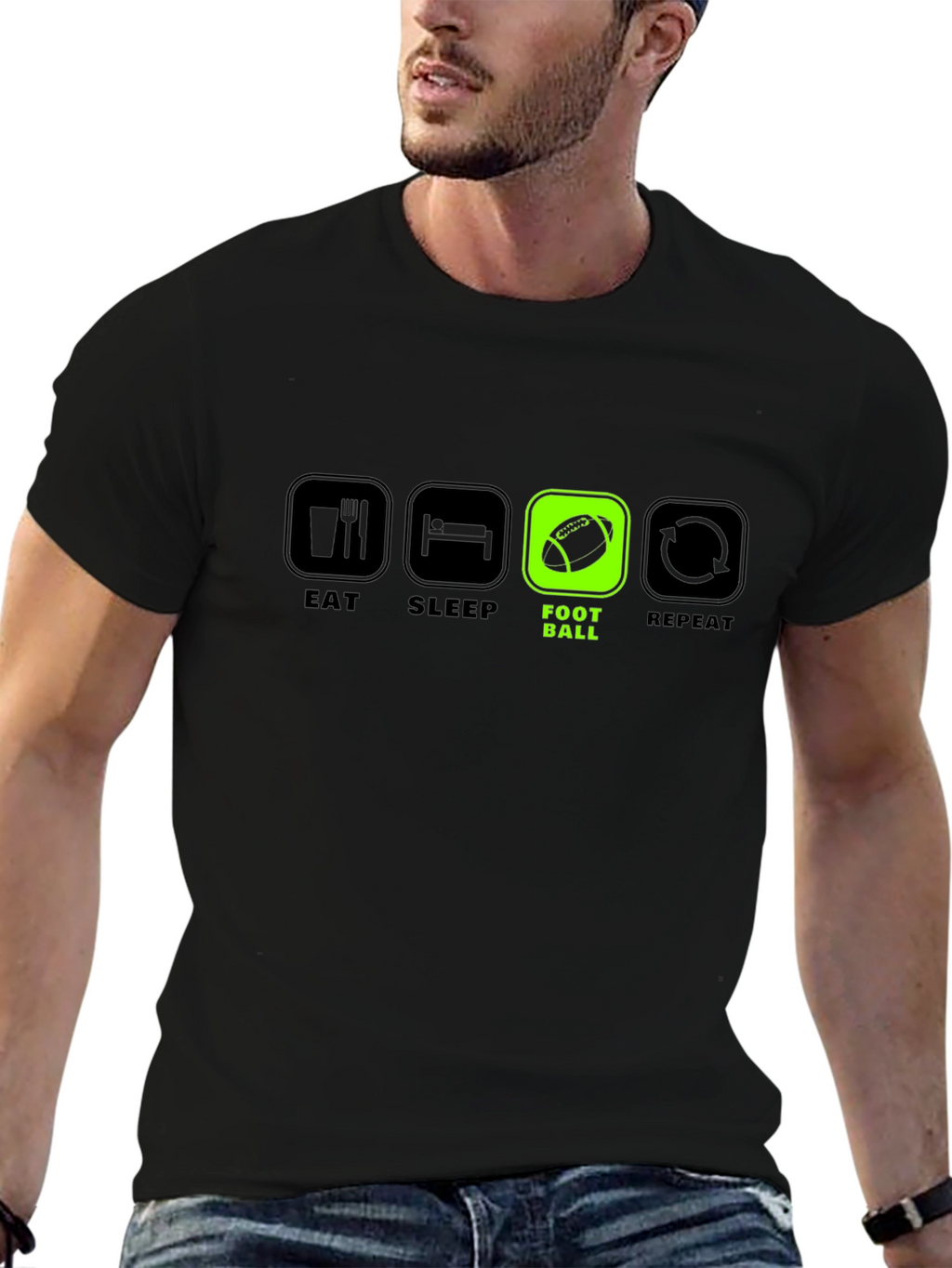 Eat Sleep Football Repeat Black T-Shirt