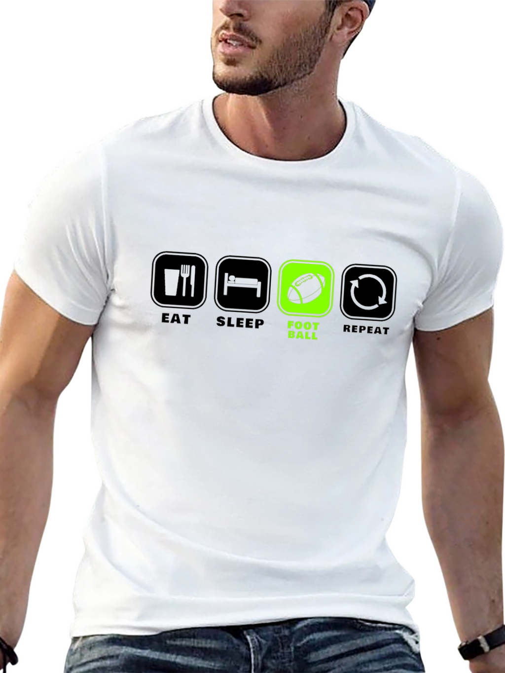 Eat Sleep Football Repeat Black T-Shirt