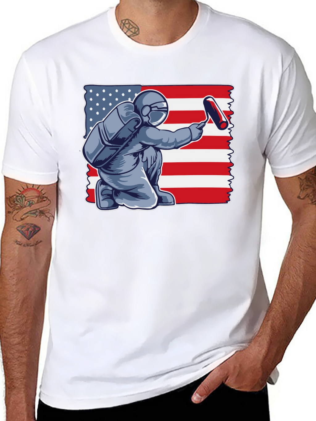 Astronaut Painting USA Flag T-Shirt