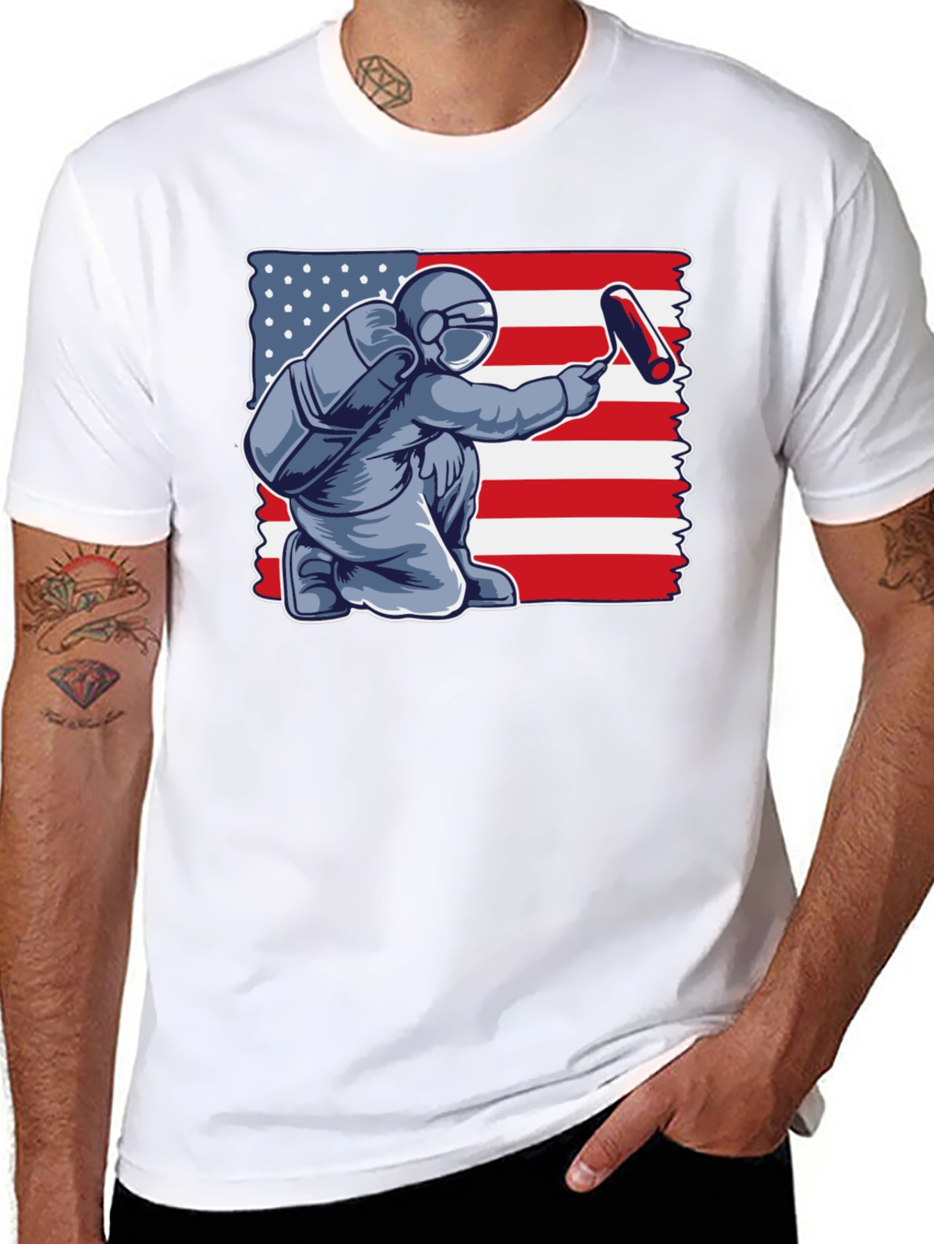 Astronaut Painting USA Flag T-Shirt