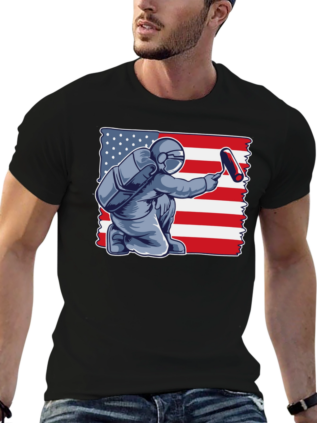 Astronaut Painting USA Flag T-Shirt