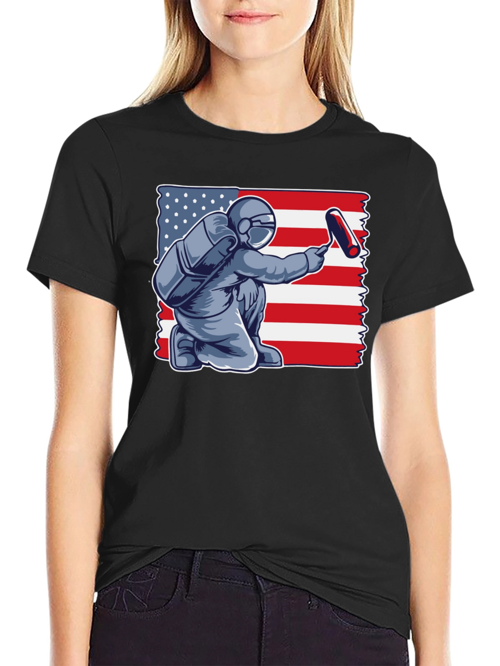Astronaut Painting USA Flag T-Shirt