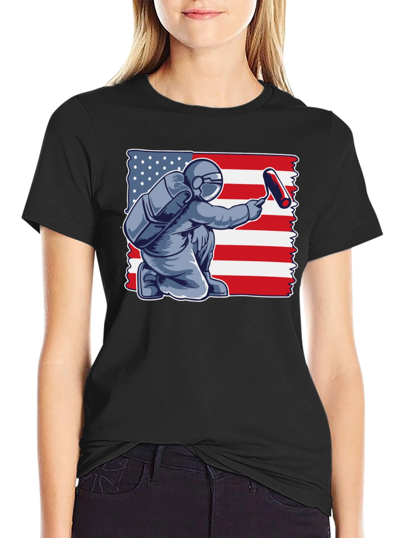 Astronaut Painting USA Flag T-Shirt