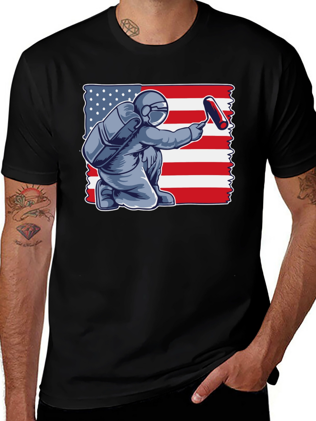 Astronaut Painting USA Flag T-Shirt