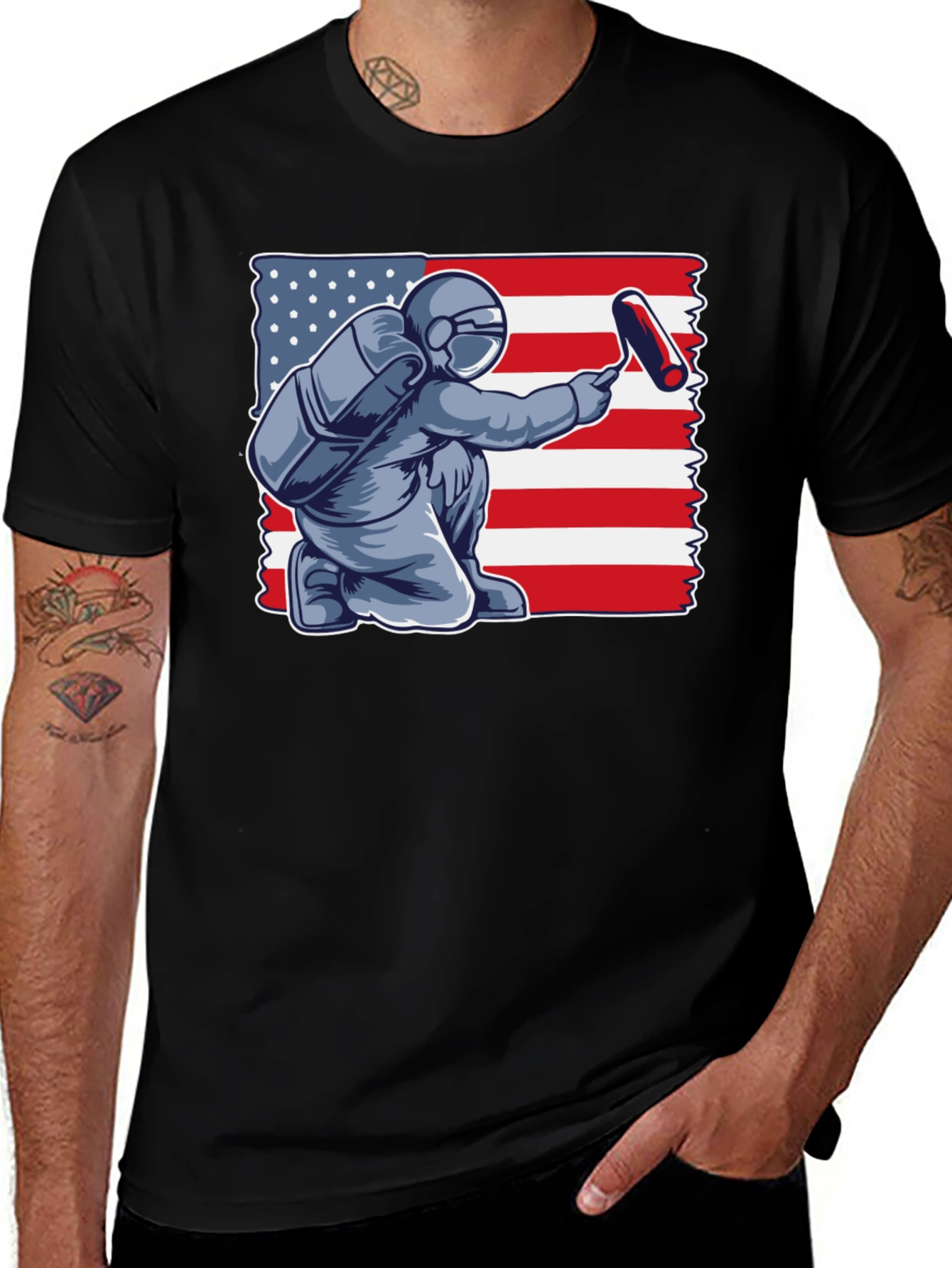 Astronaut Painting USA Flag T-Shirt