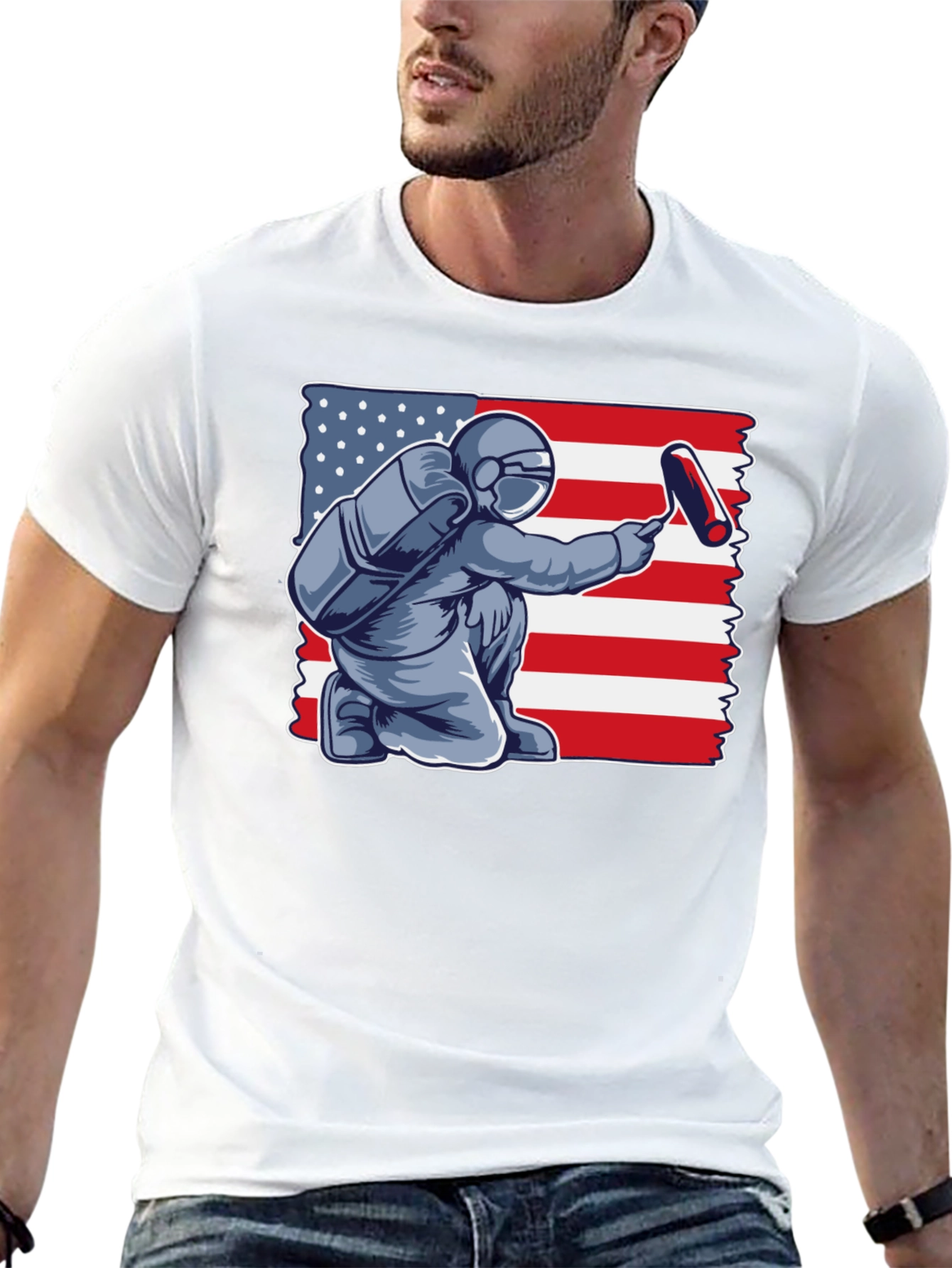 Astronaut Painting USA Flag T-Shirt
