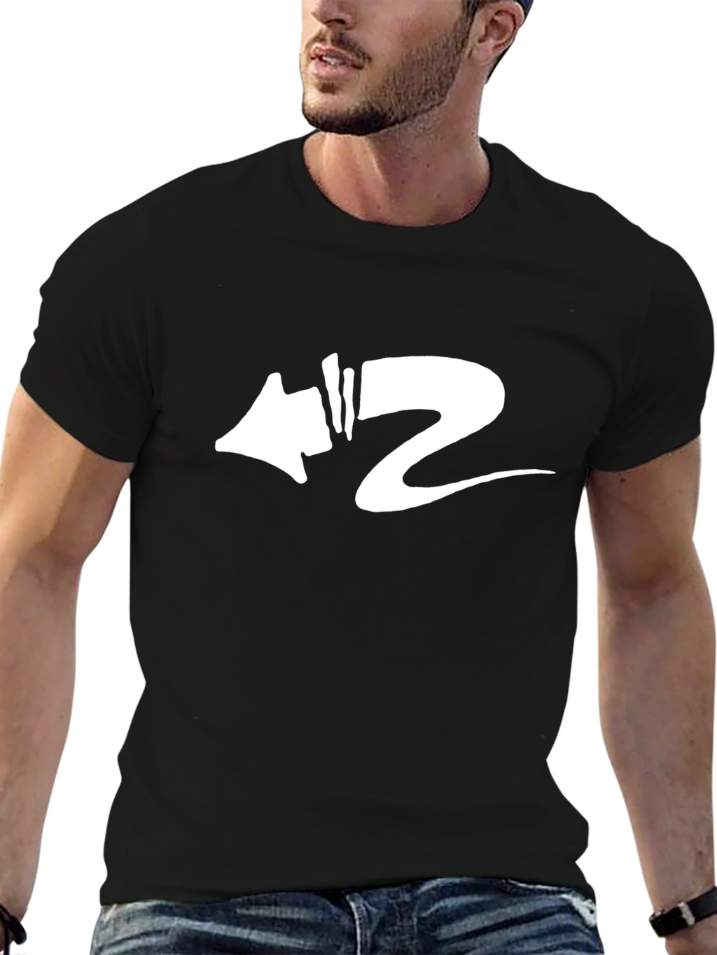 Modern Graphic Tee - Black with White Arrow Design