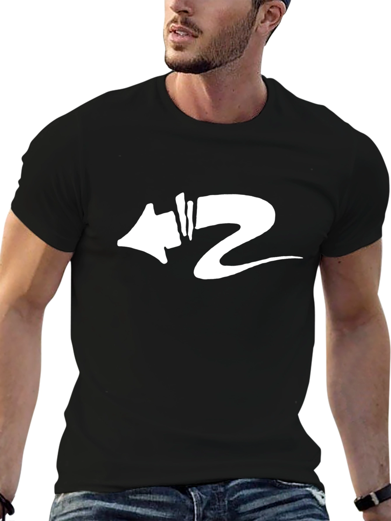 Modern Graphic Tee - Black with White Arrow Design