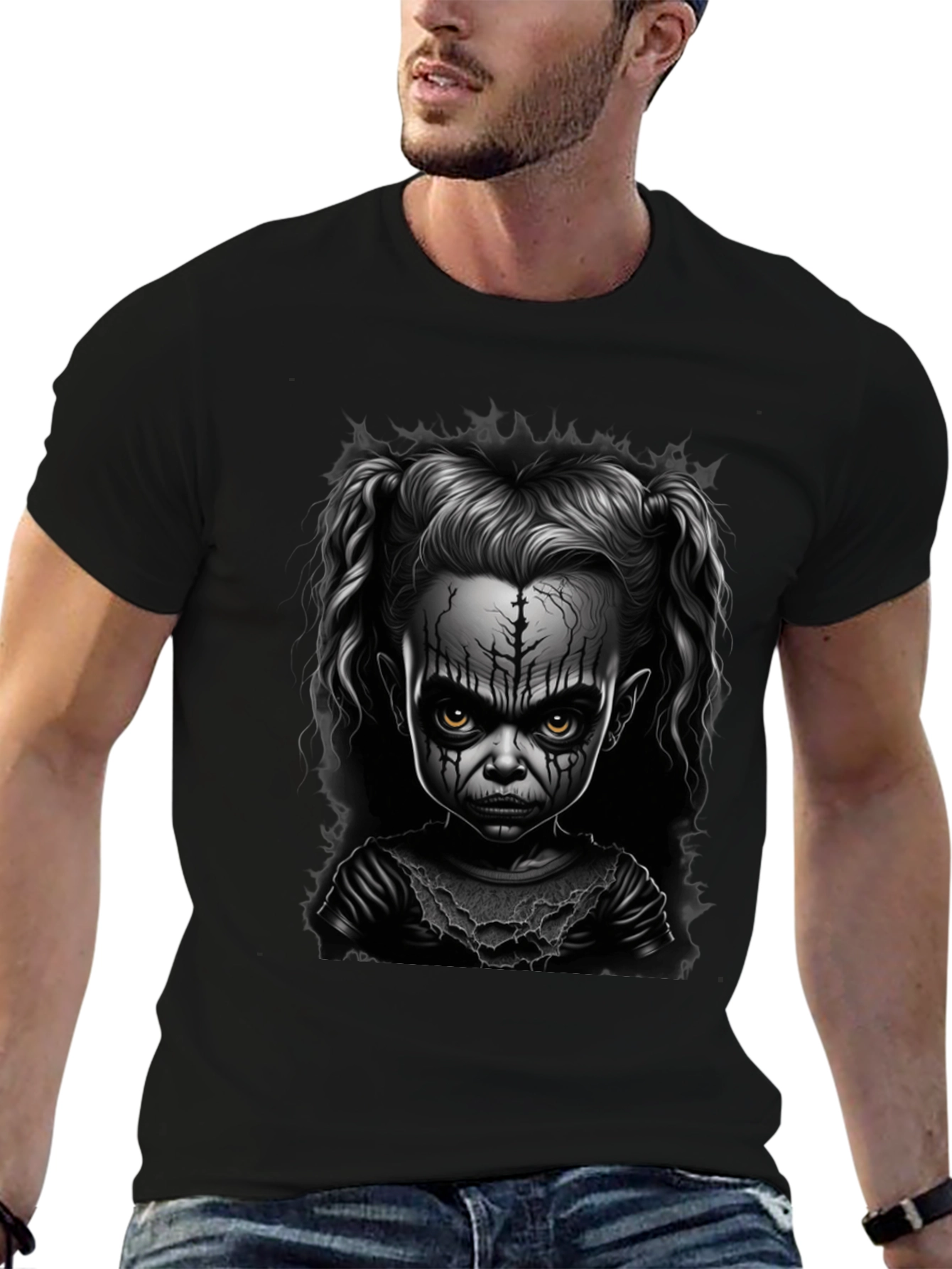 Creepy Doll Graphic Tee - Dark Humor Fashion