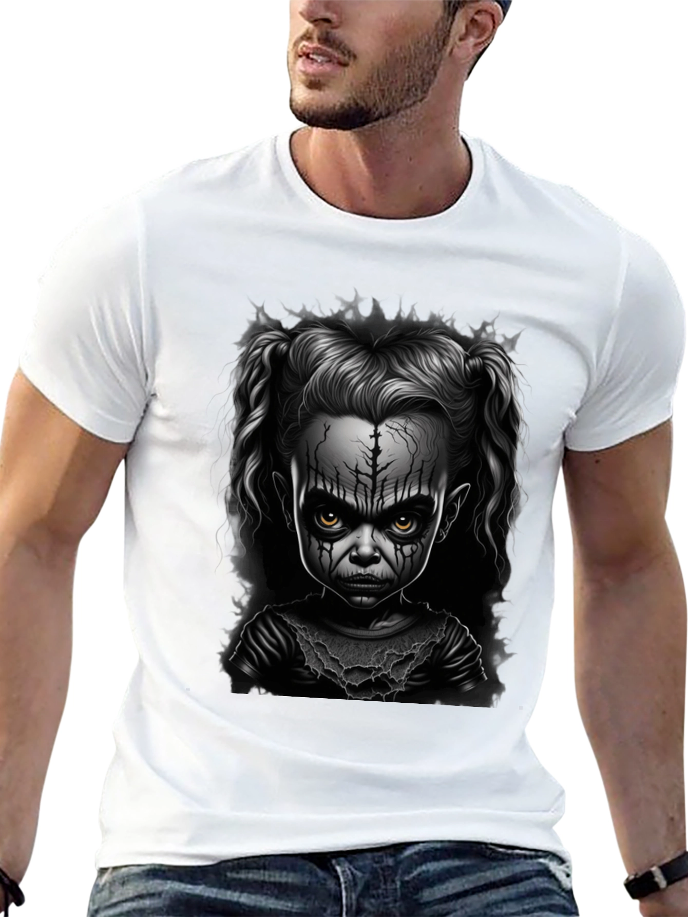 Creepy Doll Graphic Tee - Dark Humor Fashion