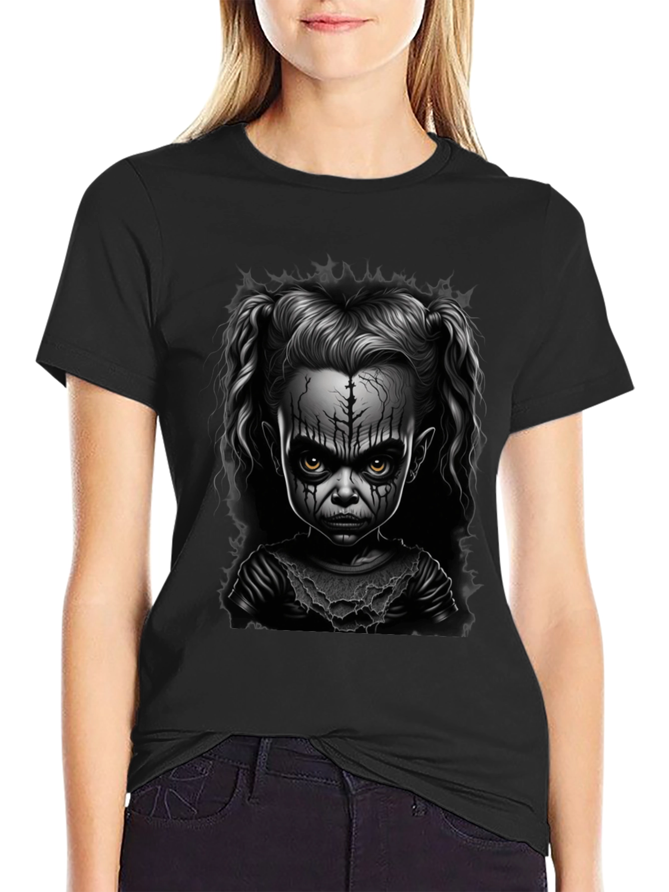 Creepy Doll Graphic Tee - Dark Humor Fashion
