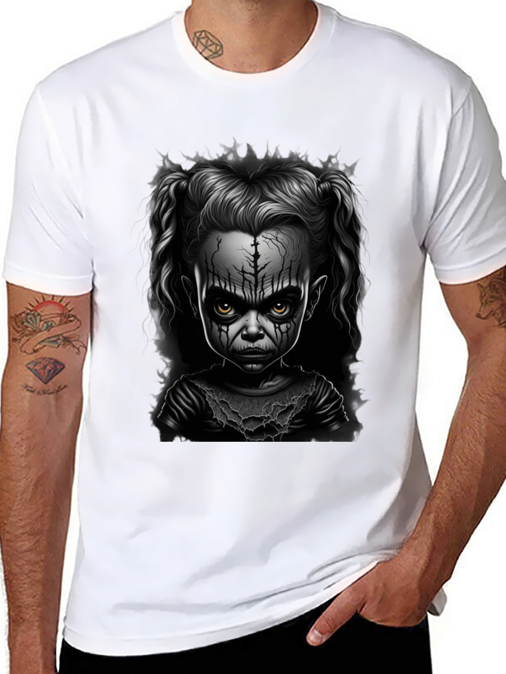 Creepy Doll Graphic Tee - Dark Humor Fashion
