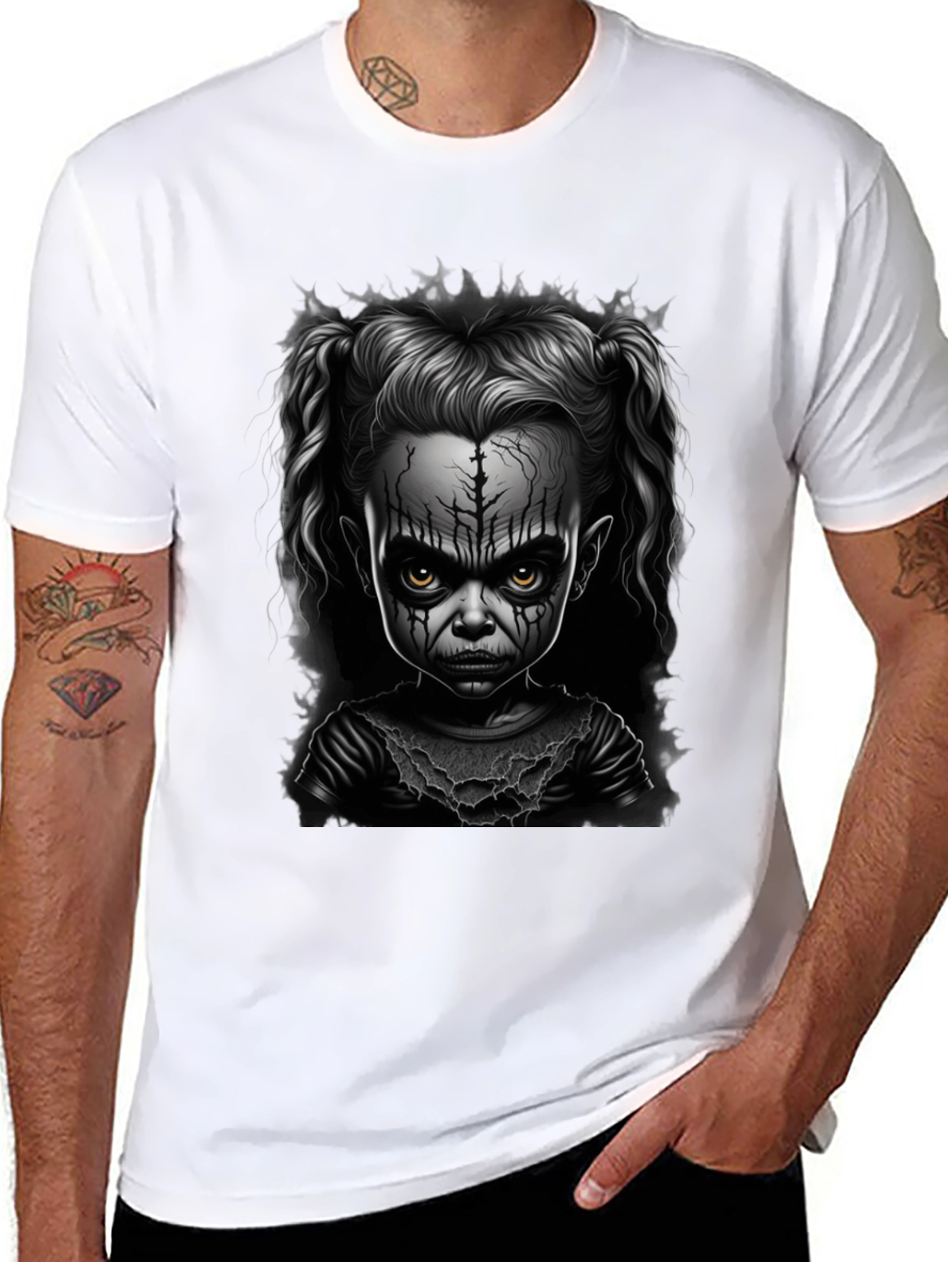 Creepy Doll Graphic Tee - Dark Humor Fashion