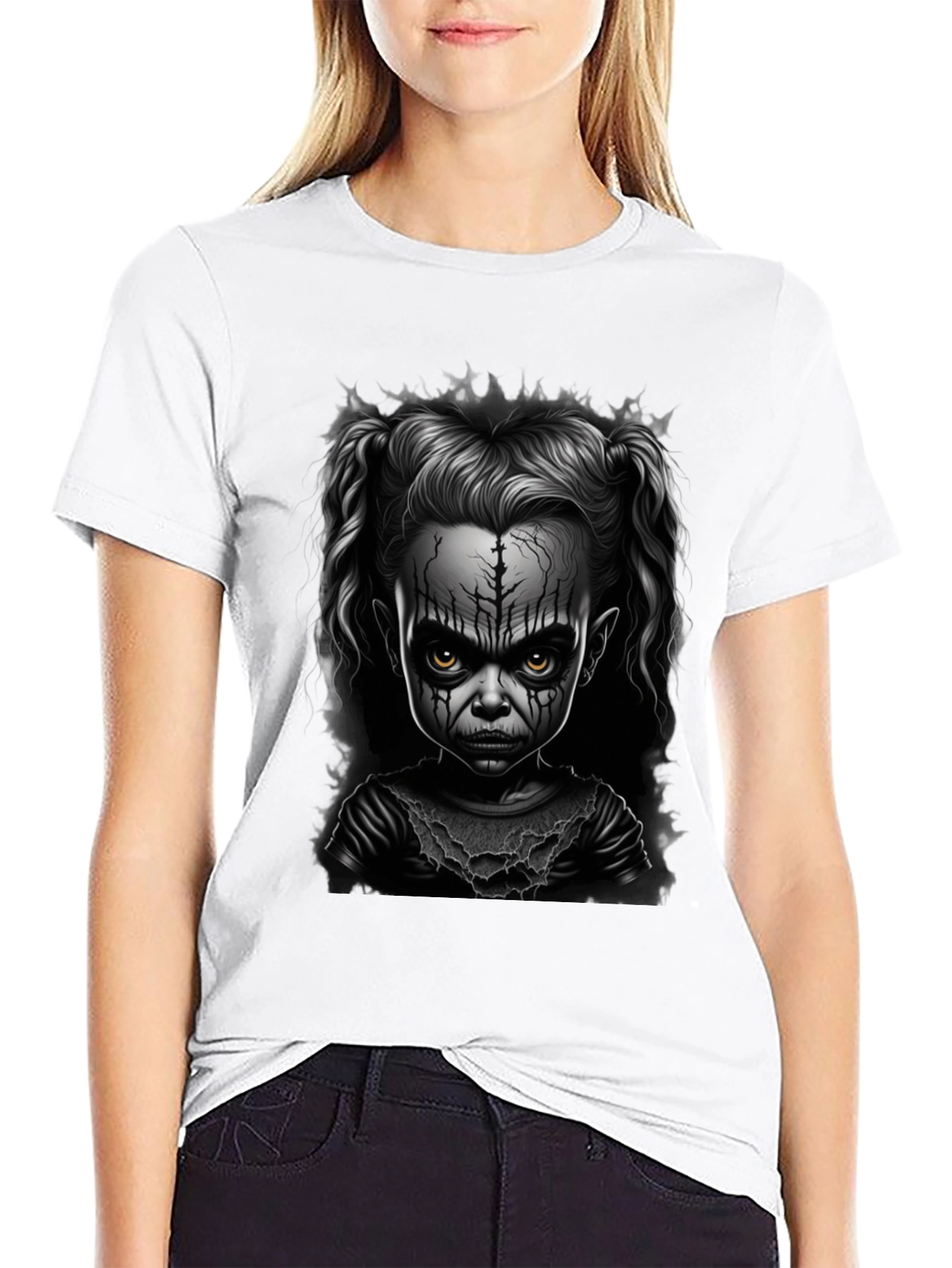 Creepy Doll Graphic Tee - Dark Humor Fashion