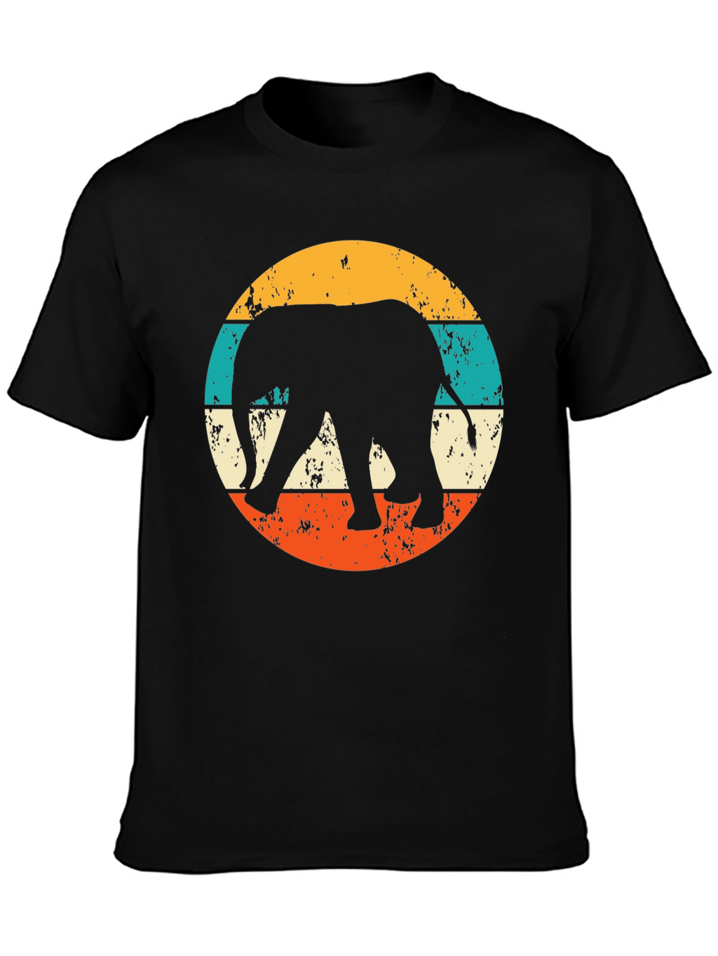 Retro Elephant Graphic Tee - Black Cotton Blend
