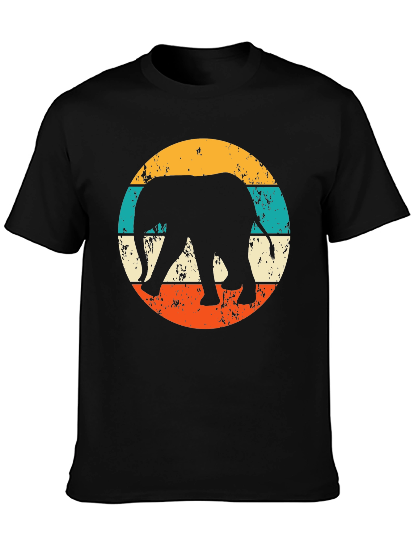 Retro Elephant Graphic Tee - Black Cotton Blend