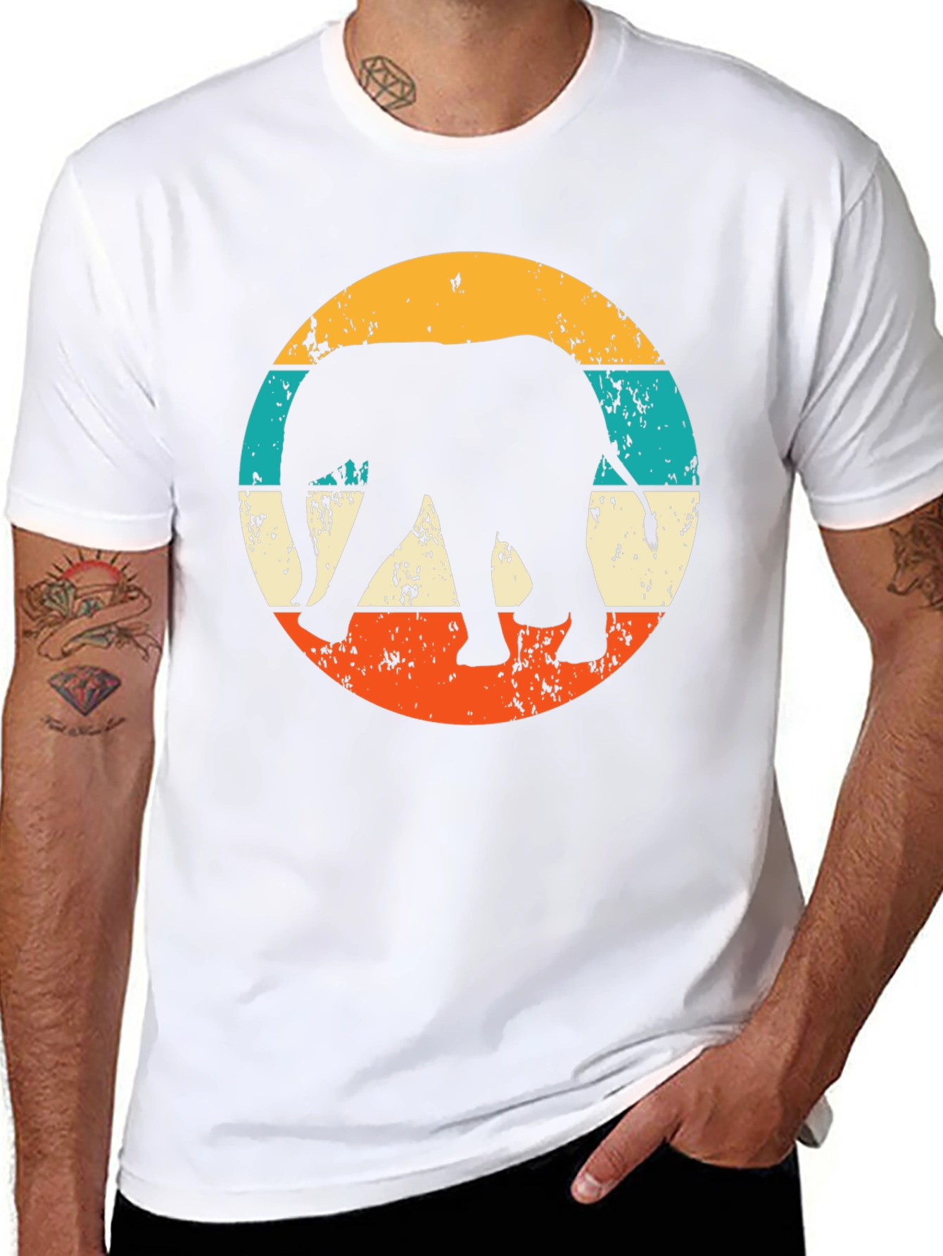 Retro Elephant Graphic Tee - Black Cotton Blend