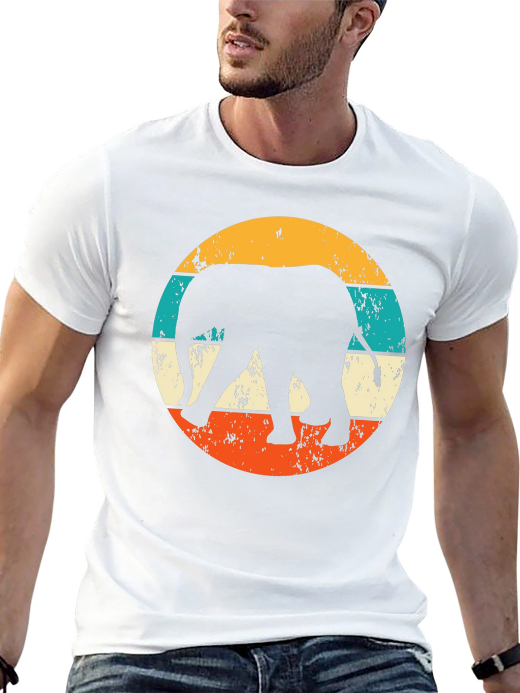 Retro Elephant Graphic Tee - Black Cotton Blend