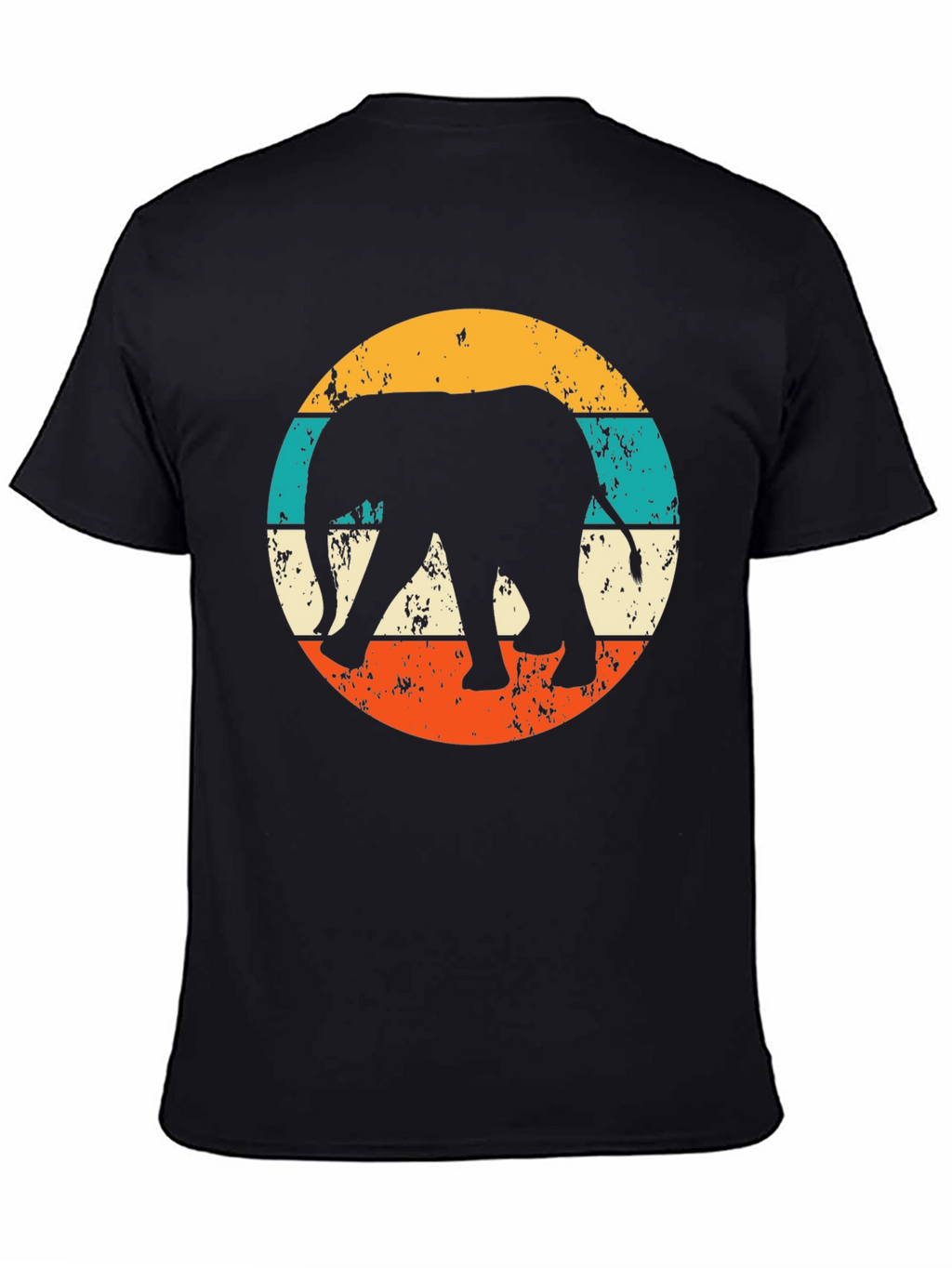 Retro Elephant Graphic Tee - Black Cotton Blend