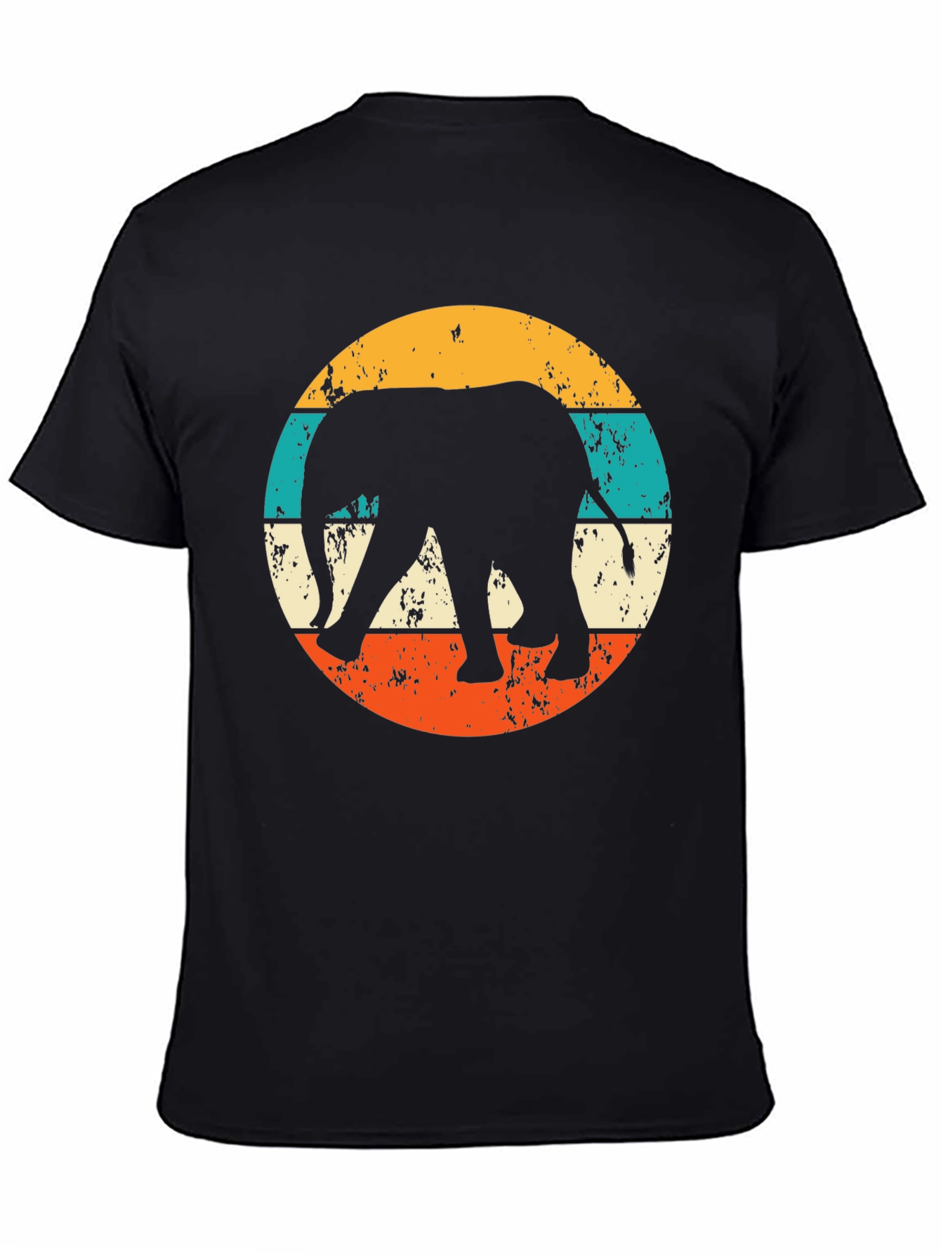 Retro Elephant Graphic Tee - Black Cotton Blend