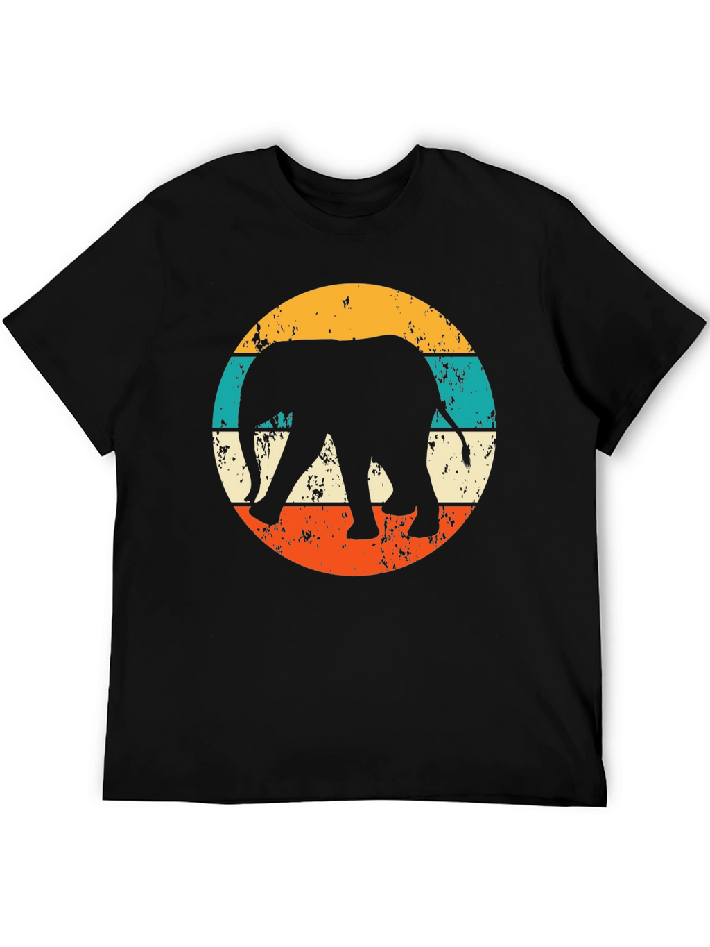 Retro Elephant Graphic Tee - Black Cotton Blend