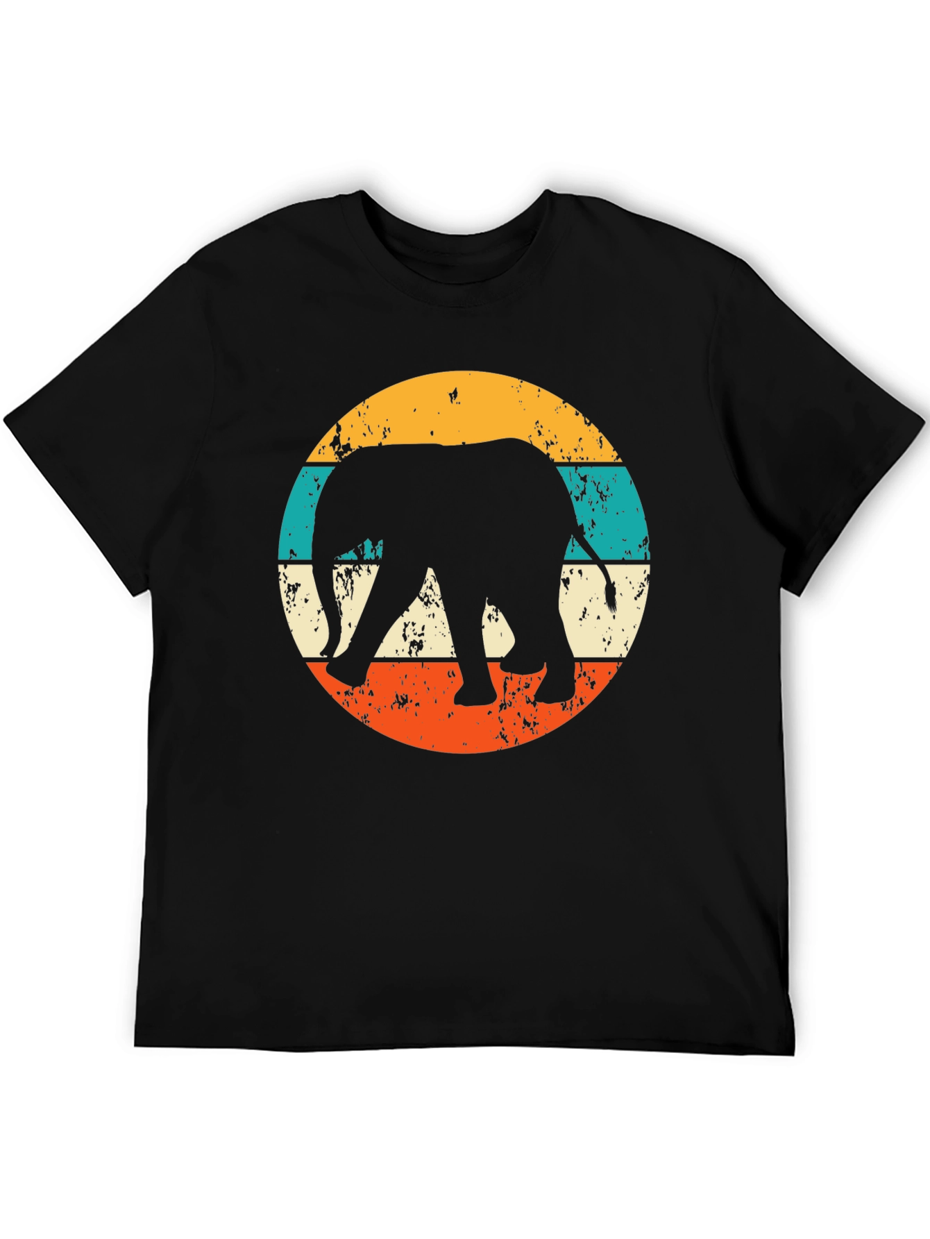 Retro Elephant Graphic Tee - Black Cotton Blend