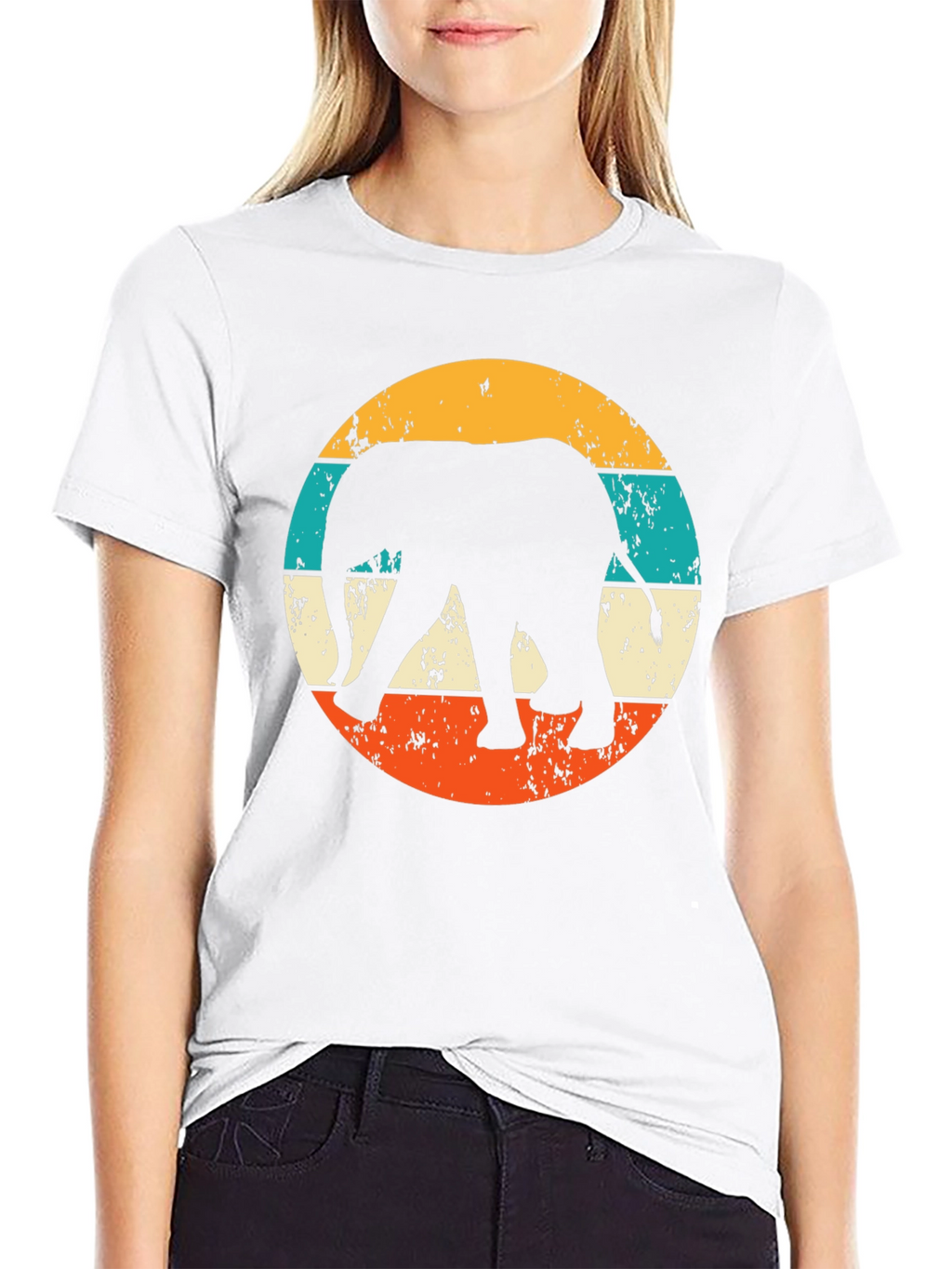 Retro Elephant Graphic Tee - Black Cotton Blend