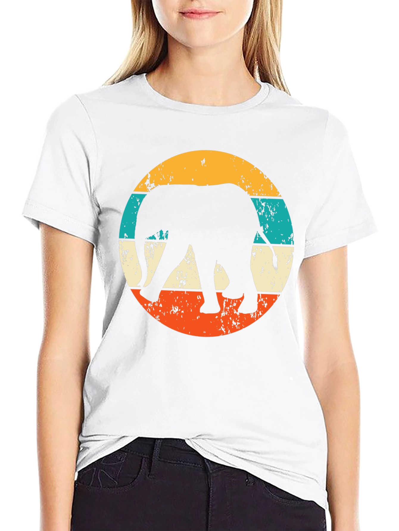 Retro Elephant Graphic Tee - Black Cotton Blend