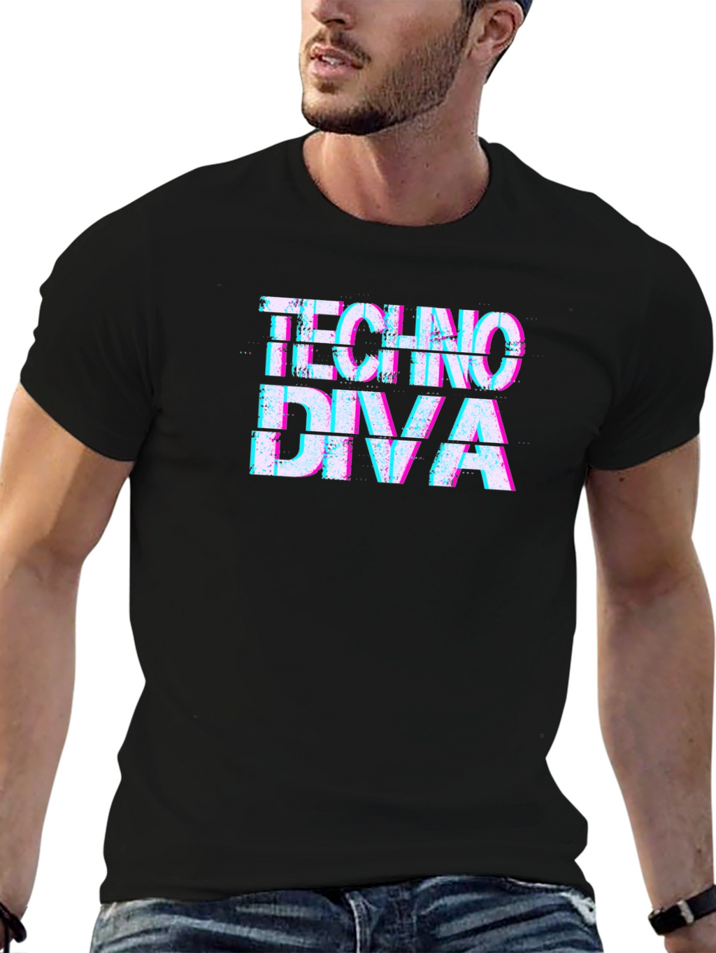 Techno Diva Glitch Graphic Black T-Shirt