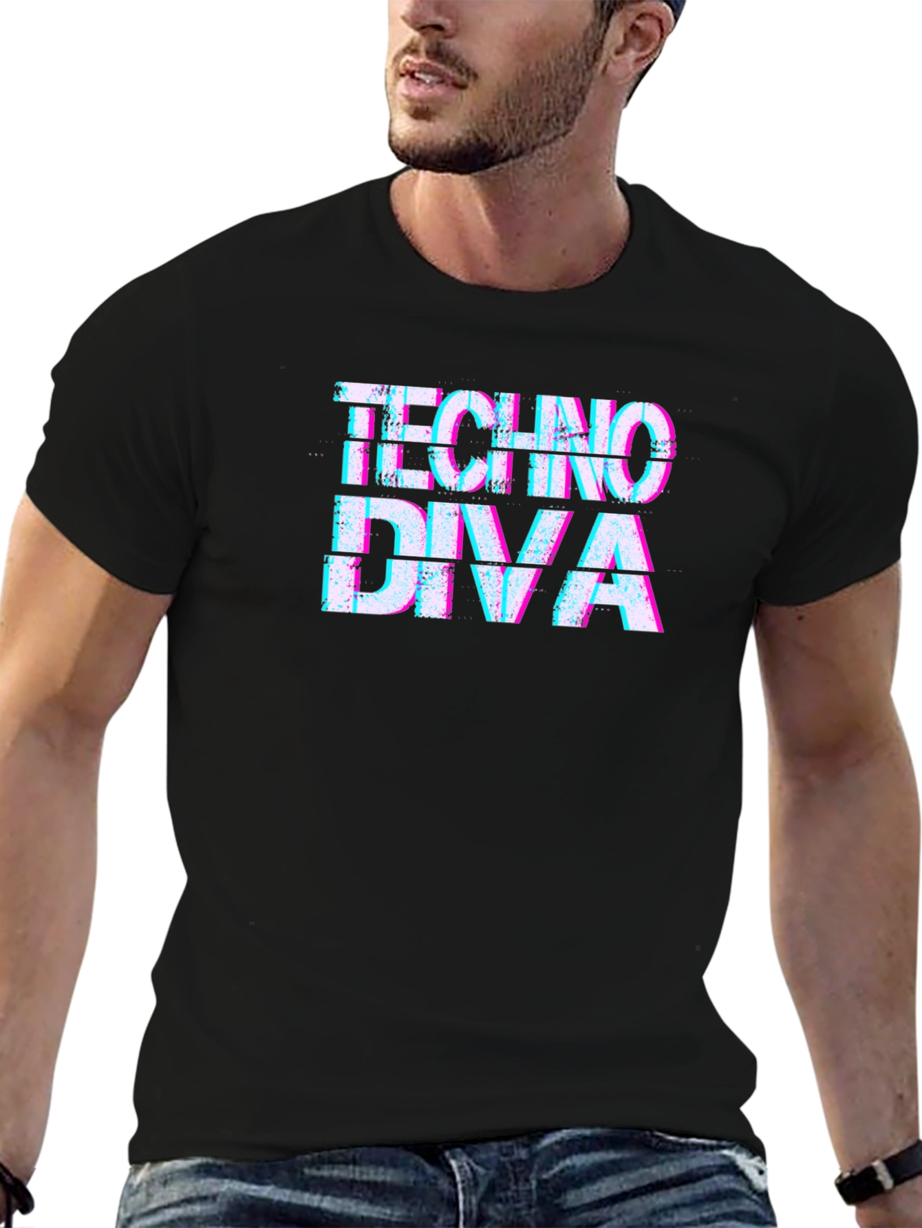 Techno Diva Glitch Graphic Black T-Shirt
