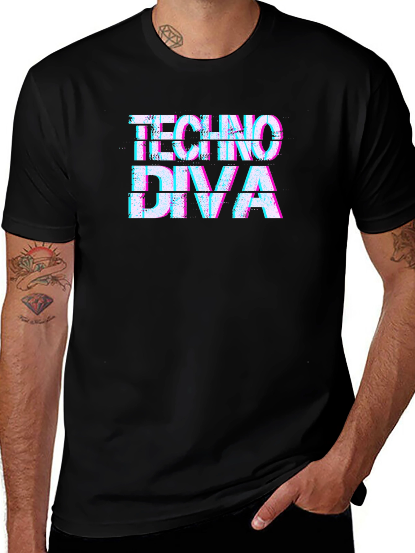 Techno Diva Glitch Graphic Black T-Shirt